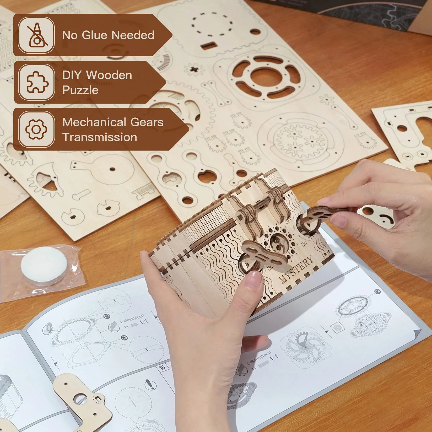 Robotime Zestaw modelowy Pudełko na skarby drewniane puzzle 3D, zestaw konstrukcyjny do budowy