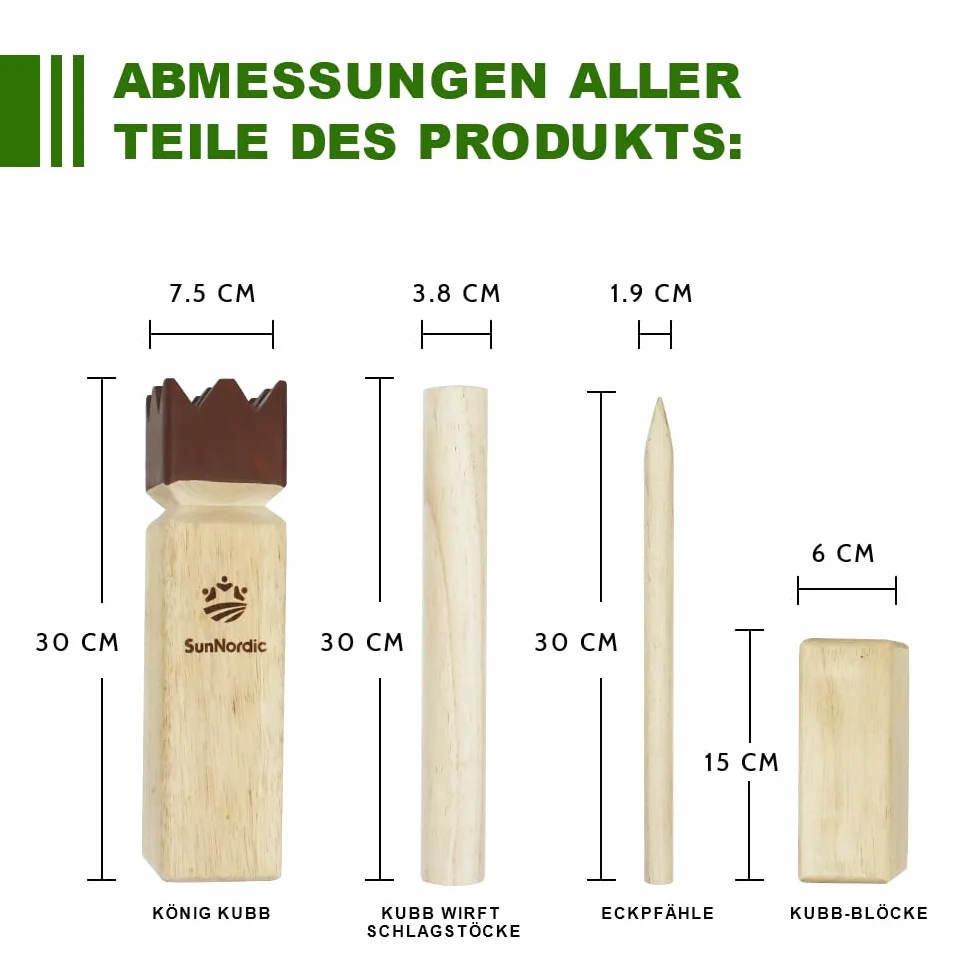 SunNordic Kubb gra rzucania Wikingów, szwedzka gra szachowa z drewna gumowego, torba i instrukcja