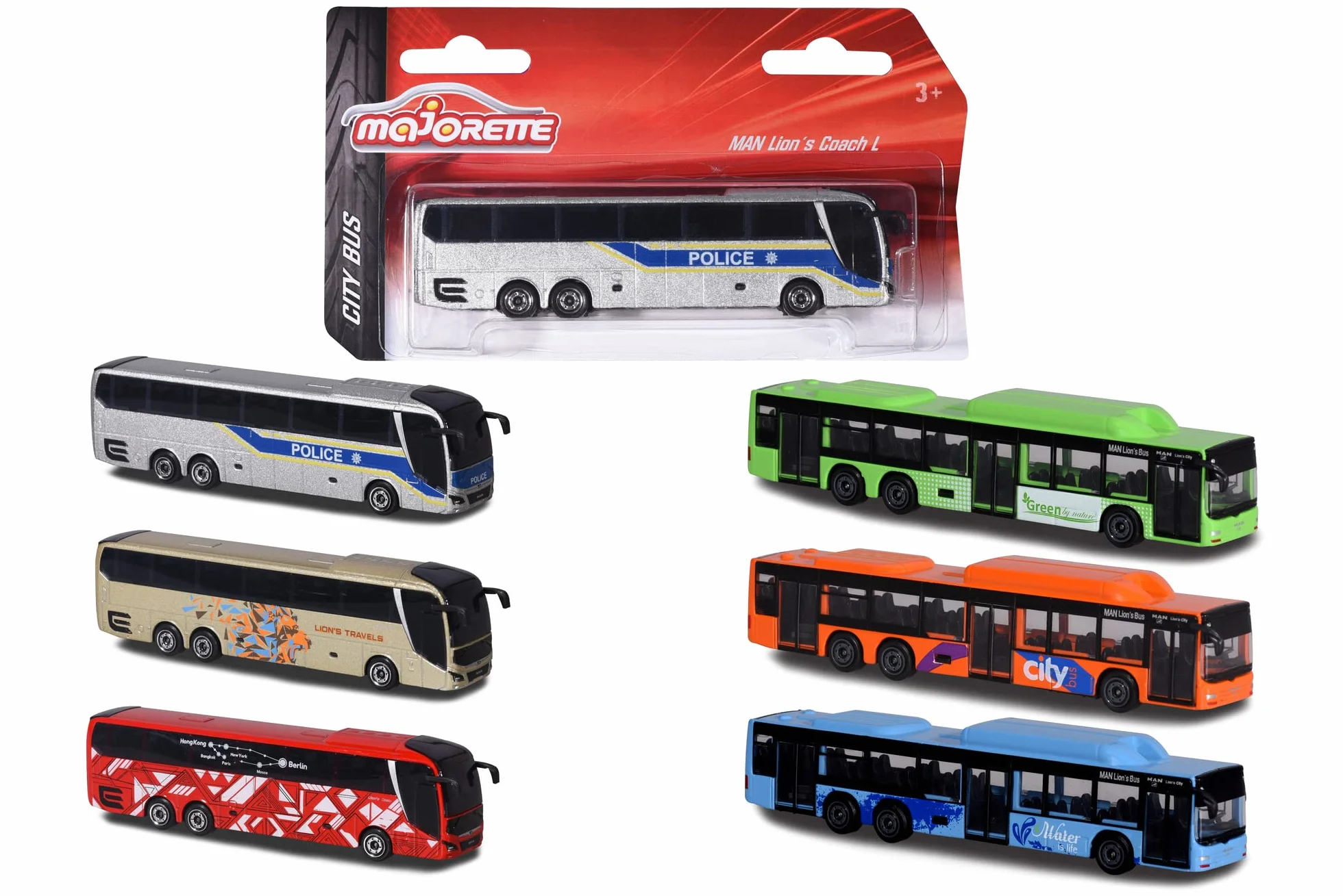 Majorette 212053159SDN - Man stadsbus - stadsbus van metaal met vrijloop, 13 cm, vanaf 3 jaar, verkrijgbaar in 6 verschillende modellen en kleuren, willekeurige keuze