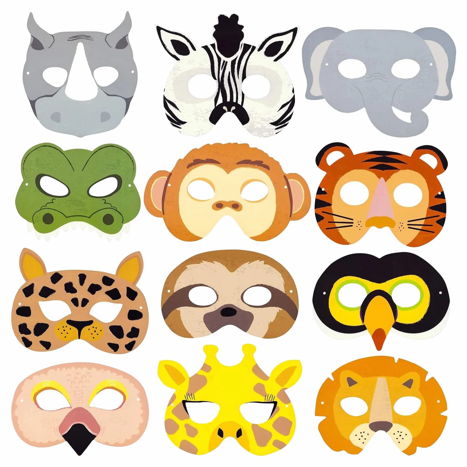 12 masek zwierzęcych dla dzieci, dżungla, zoo, maska Cosplay dla dzieci, urodziny, tematyka, dekoracja, rekwizyty, akcesoria, 12 sztuk