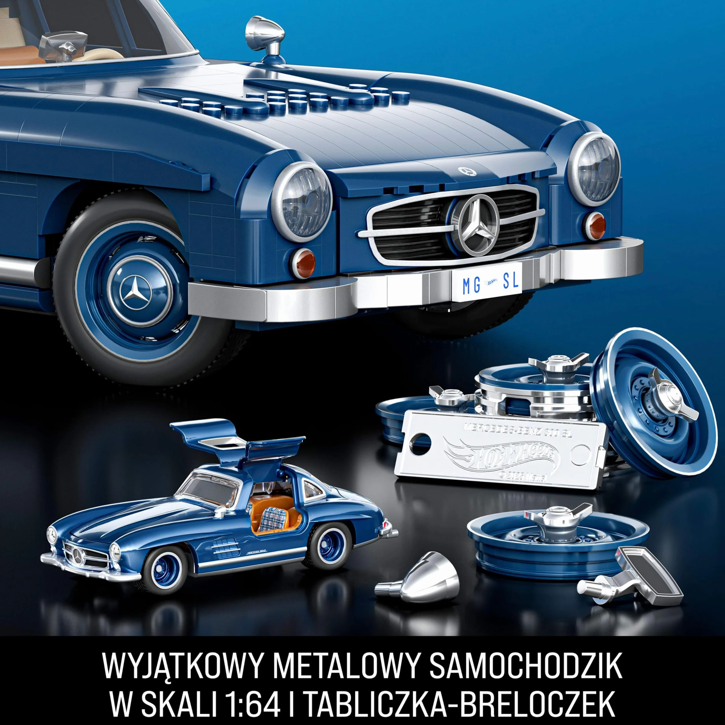 Hot Wheels Mercedes-Benz 300 SL Samochód Kolekcjonerski do Zbudowania z Klocków 1:12 1600 Elementów Zestaw Prezentowy HWW25