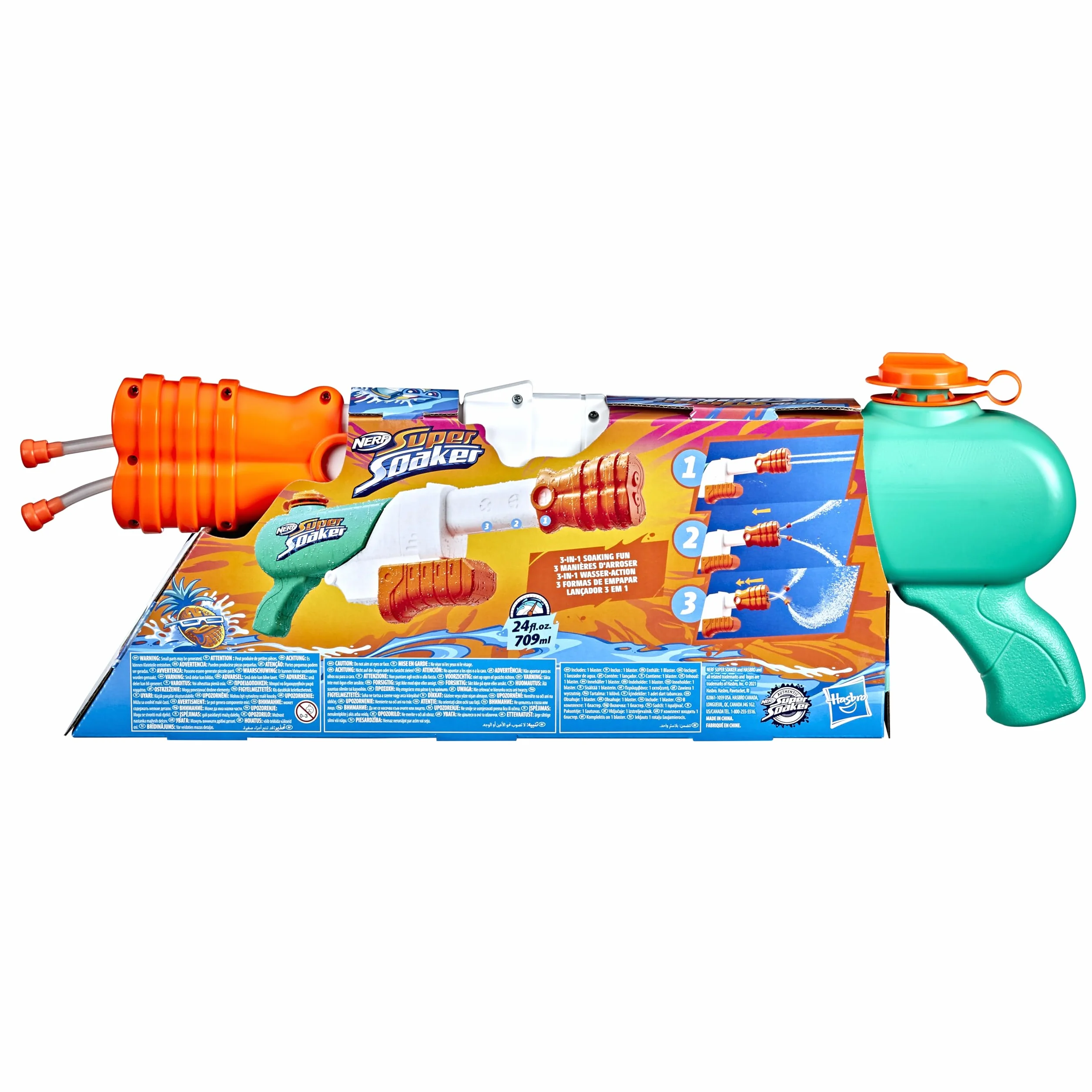 Nerf Super Soaker Hydro Frenzy Water Blaster, Wild 3-In-1 Soaking Fun, Adjustable Nozzle, 2 Water-Launching Tubes