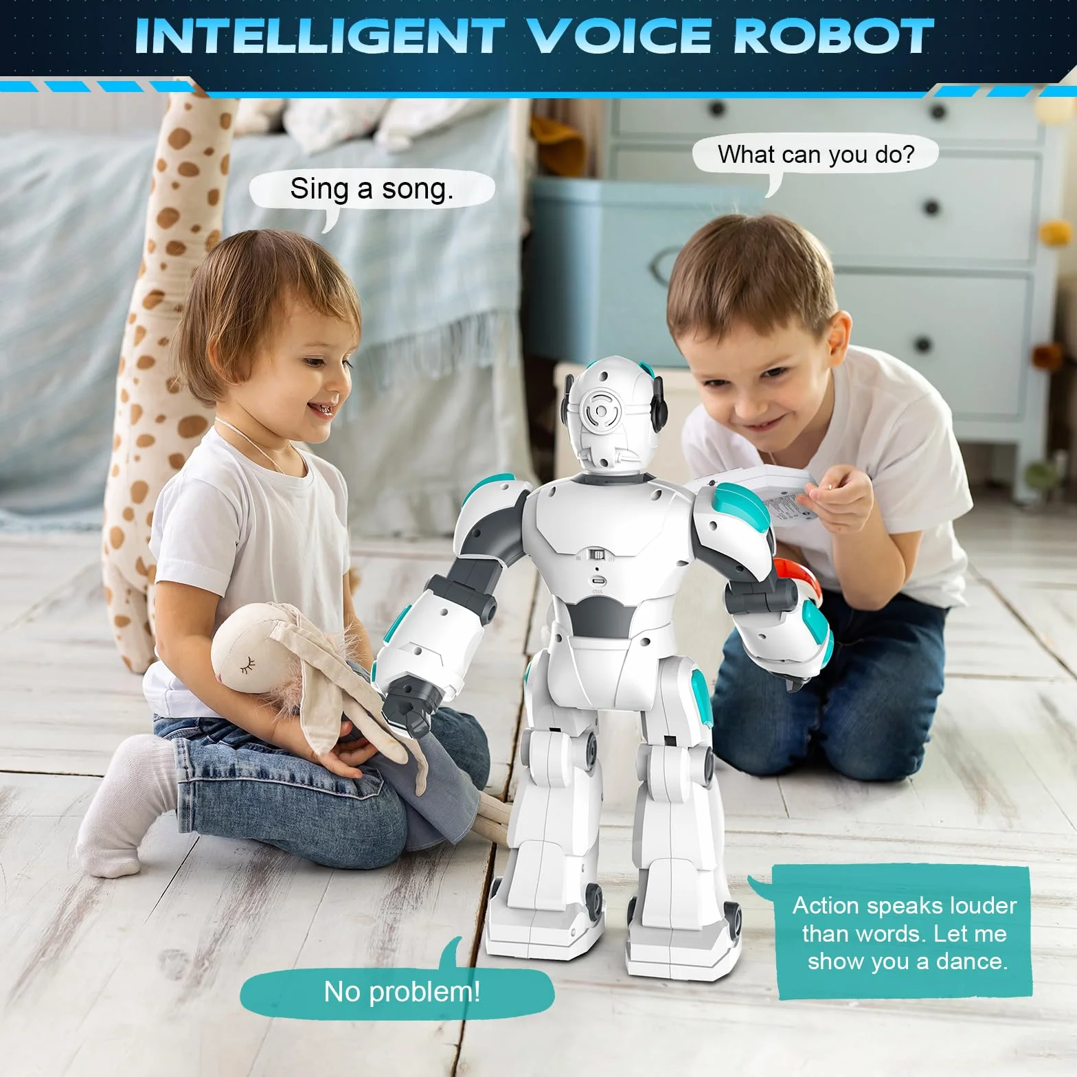 VATOS Robot zabawka dla dzieci, 40 cm, zdalnie sterowana, programowalna, sterowana za pomocą gestów i głosu, interaktywny inteligentny taniec, śpiew, prezent dla dzieci od 3 lat