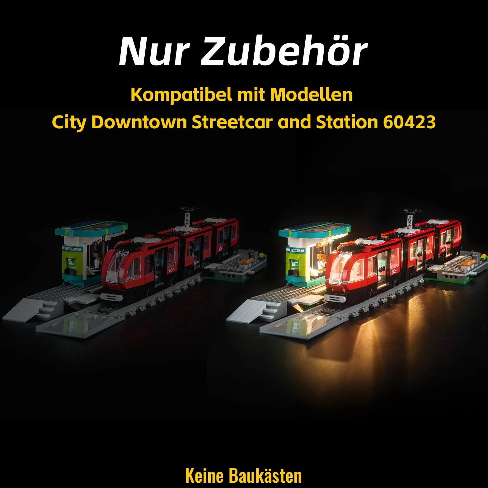 Zestaw lampek LED kompatybilny z Lego Downtown Streetcar i Station (bez modelu), dekoracyjne oświetlenie tramwaju 60423 City z przystankiem zabawkowym kreatywnym