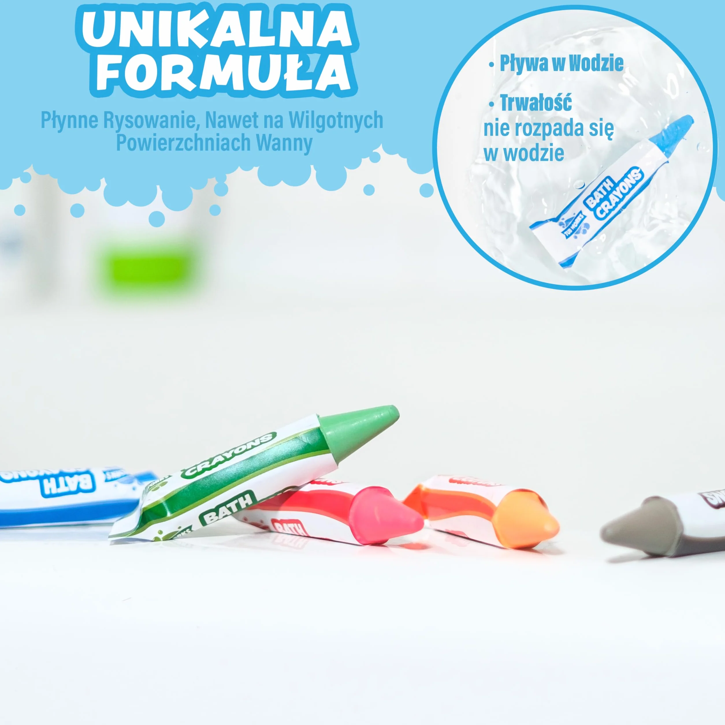 Tub Works® Kredki Do Kąpieli, 12 Sztuk | Nietoksyczne, Zmywalne Kredki do Kąpieli Dla Maluchów & Dzieci | Gładko & Żywo Rysować Na Mokrych & Suchych Ścianach Wanien | Kąpieli z Sześciokątnym Uchwytem