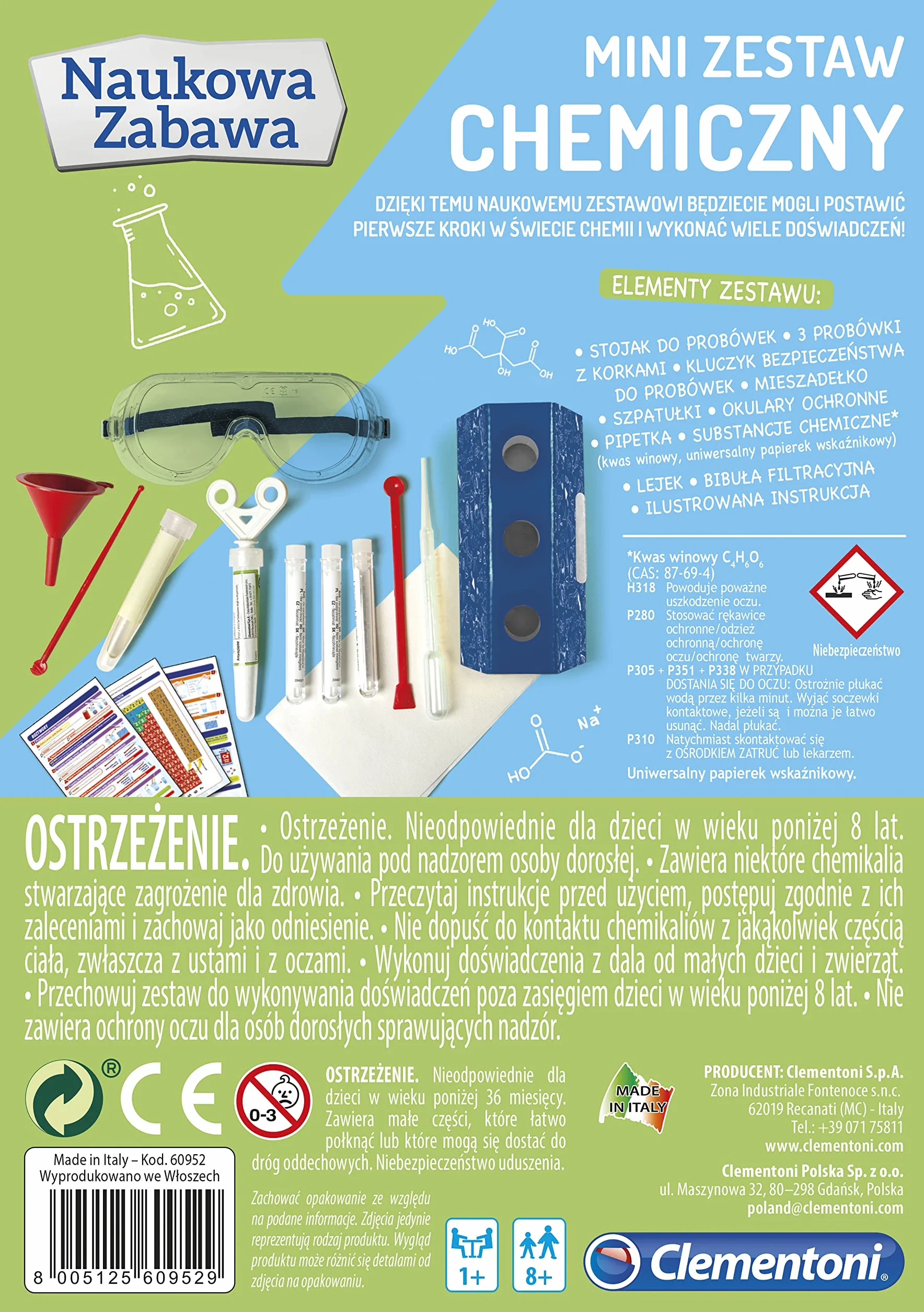 Clementoni - 60952 - Naukowa Zabawa Lab Mini Zestaw Chemiczny dla Dzieci od 8 Lat Wersja Polska
