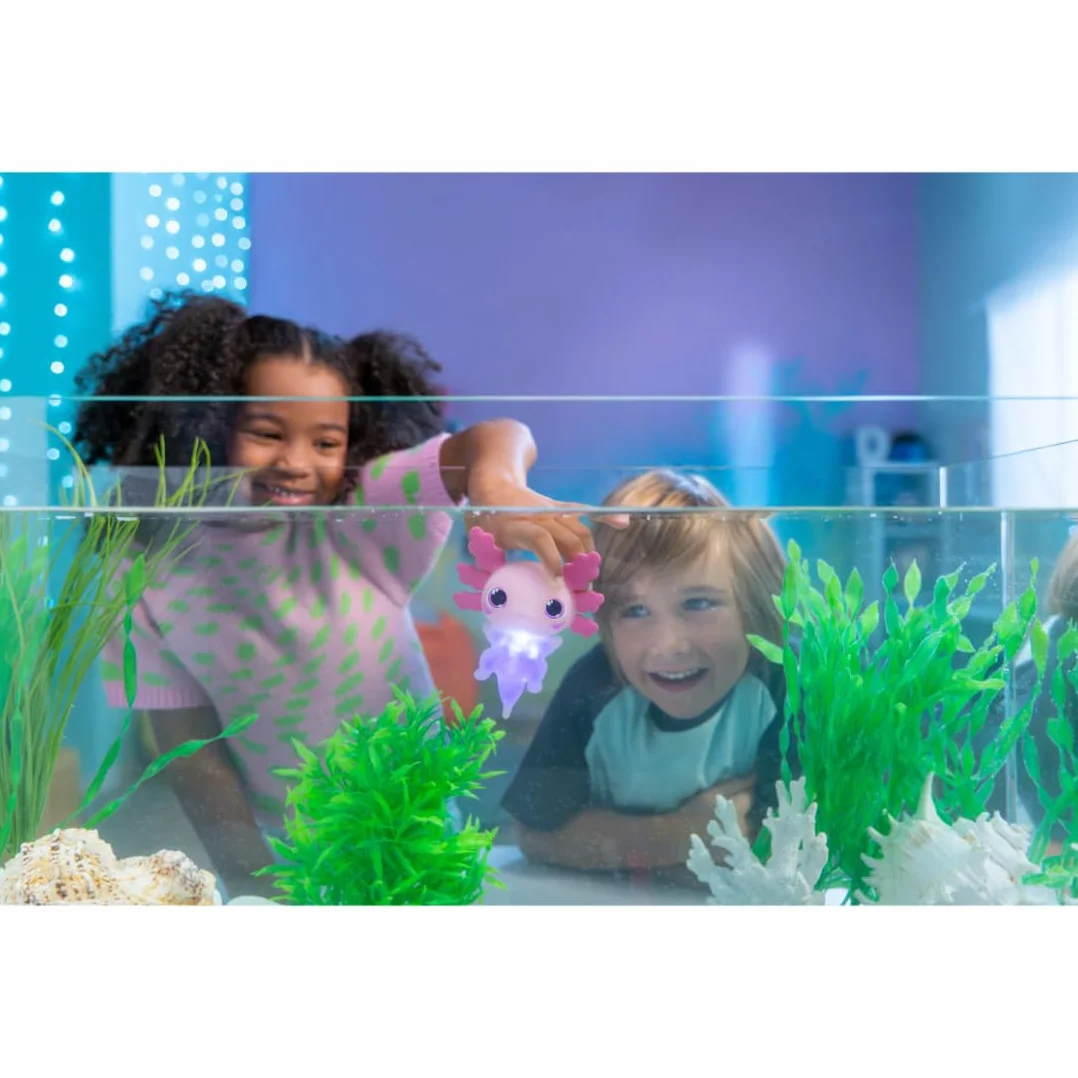ANIMAGIC - Let's Glo Axolotl - Elektroniczny i świetlny zwierzak domowy - Niebieski - Dla dzieci od 4 lat - Gra sensoryczna i wrażenia dotykowe - Rozciągliwy korpus - Pływa i świeci w wodzie