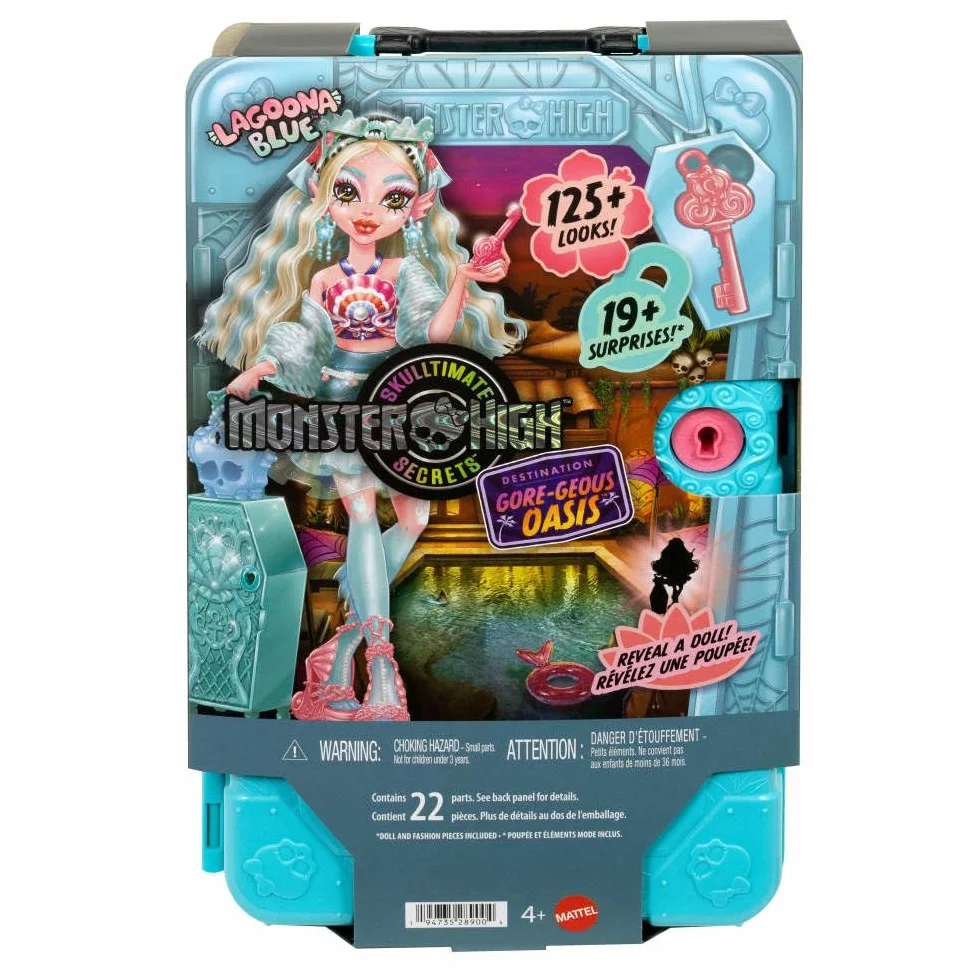 Monster High Straszysekrety Seria 7 Upiorystyczne wakacje Lagoona Blue Zestaw: lalka, walizka i akcesoria-niespodzianki, w tym ubranka, zabawka dla dzieci 4+, JDR51