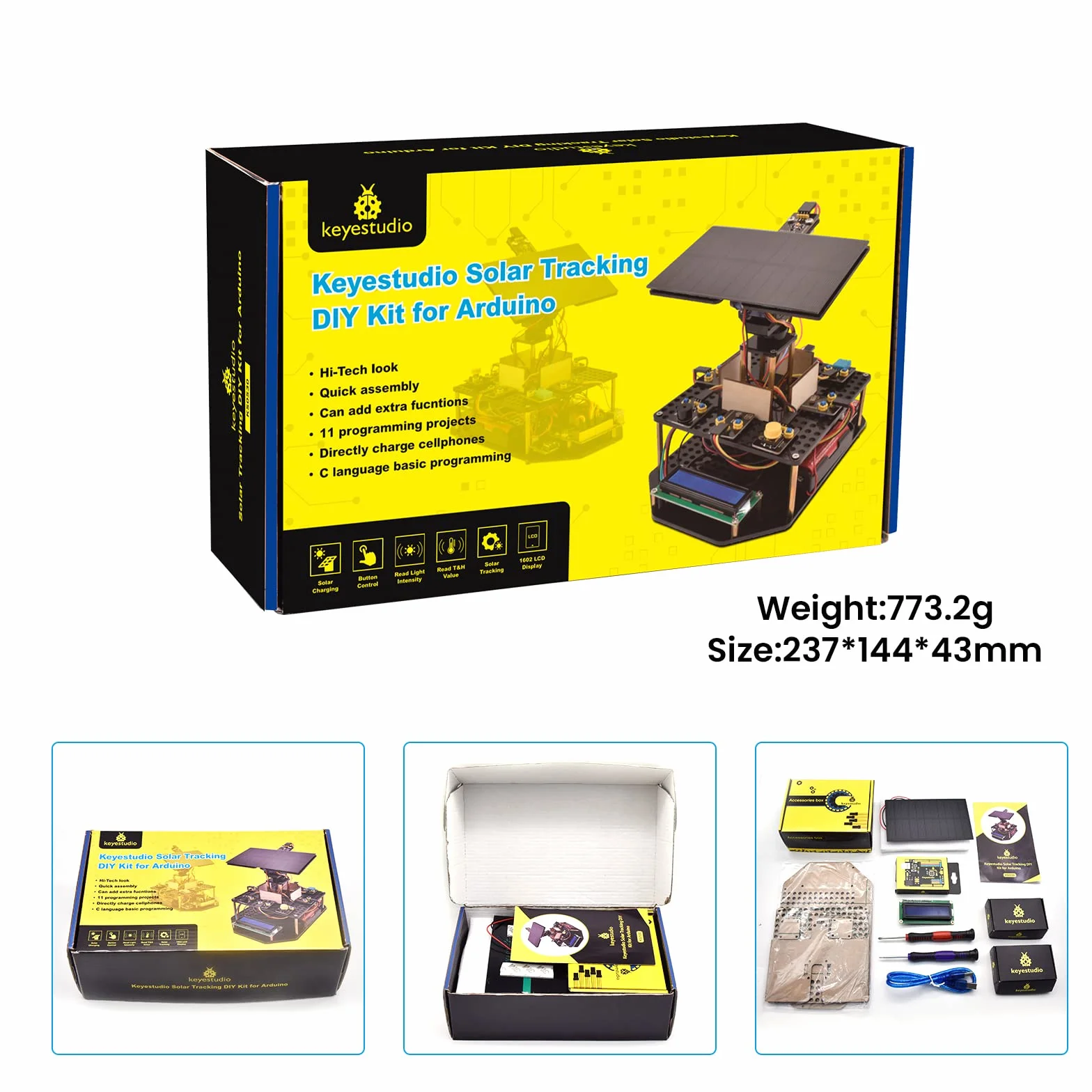 KEYESTUDIO Zestaw do śledzenia solarnego DIY do Arduino UNO IDE, czujnik temperatury i wilgotności powietrza, BH1750 czujnik światła itp. Edukacyjny prezent dla nastolatków i dorosłych