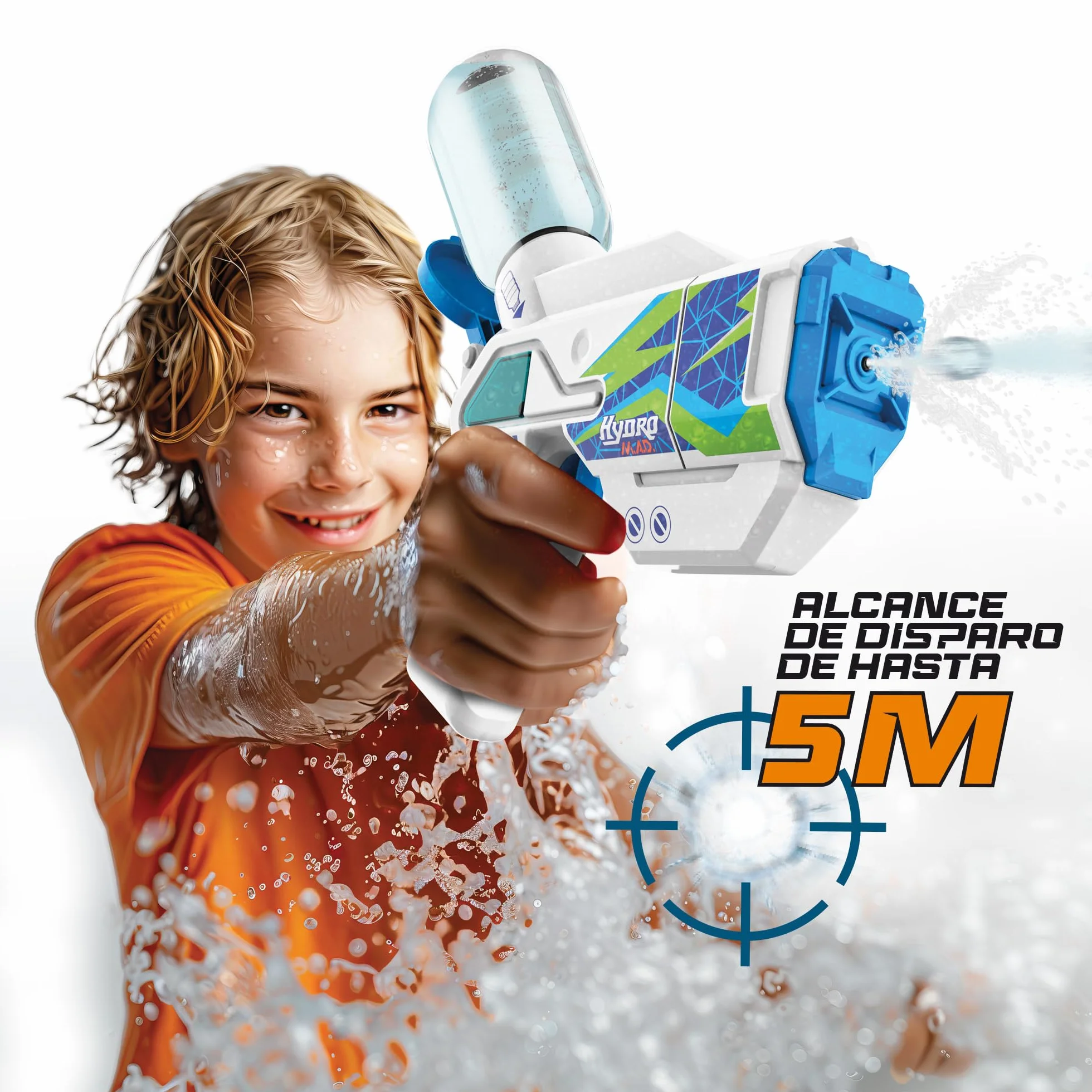 Hydro M.A.D. Mini Blaster Podwójny zestaw, elektroniczne pistolety na wodę w kolorze niebieskim i białym, zasięg do 5 m, zabawka do zabawy na świeżym powietrzu, chłopcy i dziewczęta+8 lat, Bizak