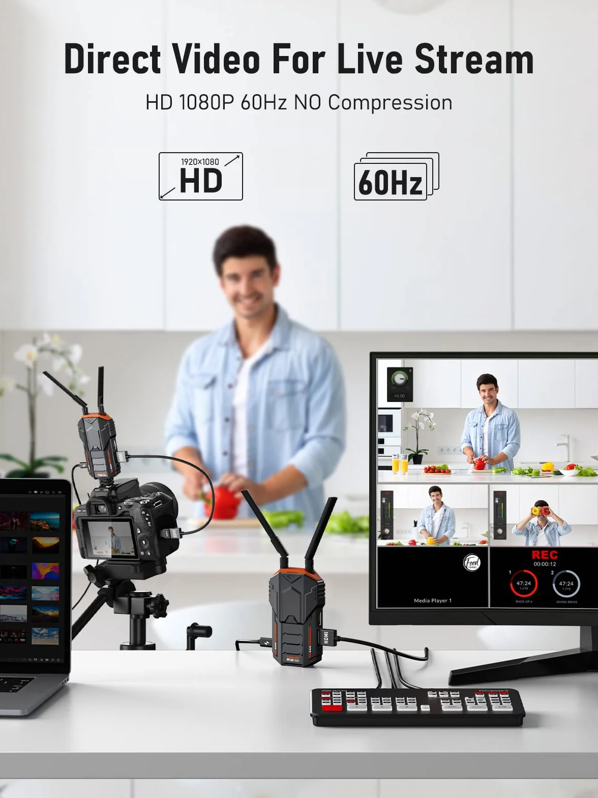 Bezprzewodowy system transmisji wideo, 200 m, Lemoral 1080p60 FHD z podwójną klamrą HDMI i bezprzewodowym nadajnikiem i odbiornikiem podczerwieni 5G LiveStream do produkcji filmowej i fotografii