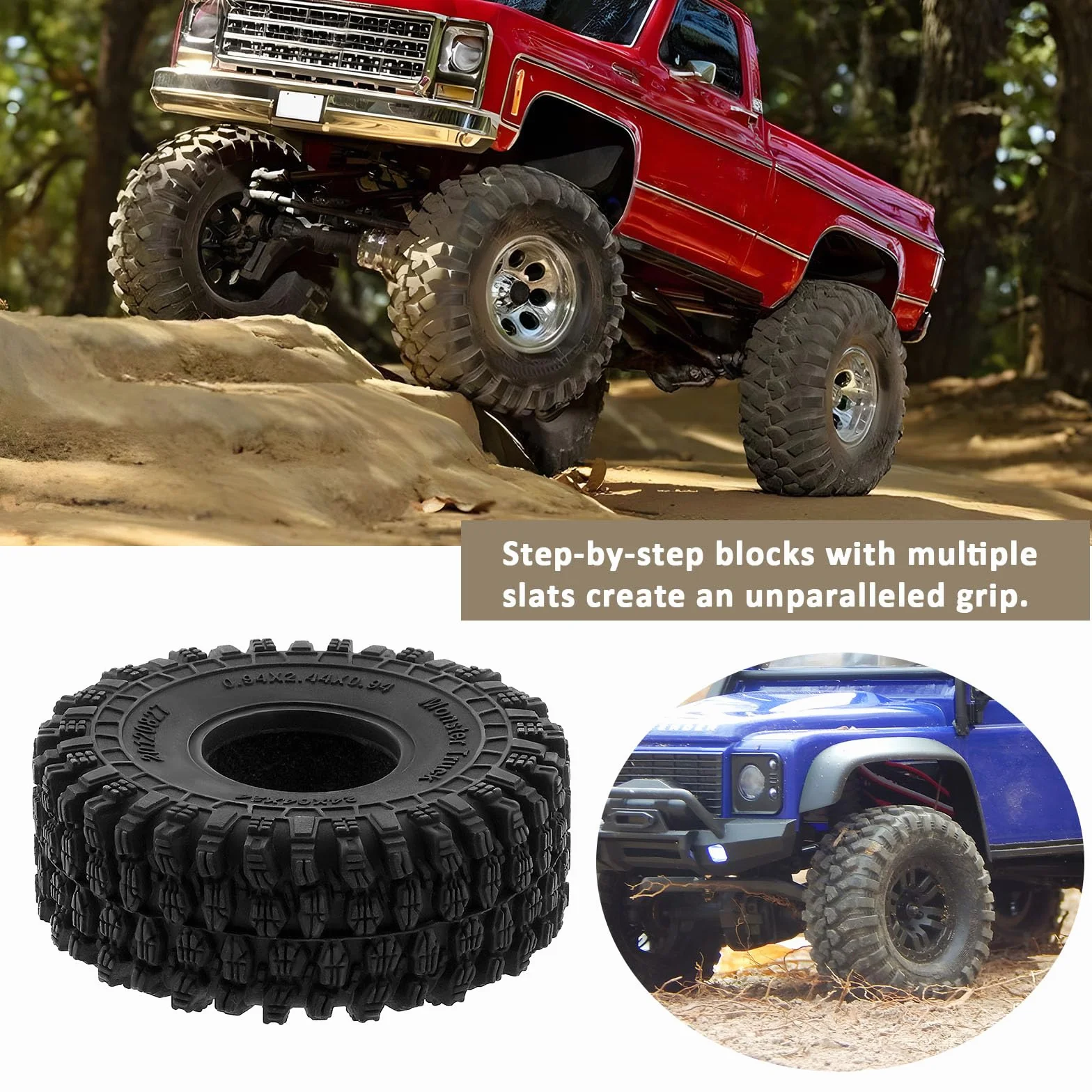 4 szt. 1.0 opony gąsienicowe 64 x 24 mm T1011 koła gąsienicowe RC gąsienicowe gumowe opony kompatybilne z Axial SCX24 AX24 Bronco Gladiator Deadbolt