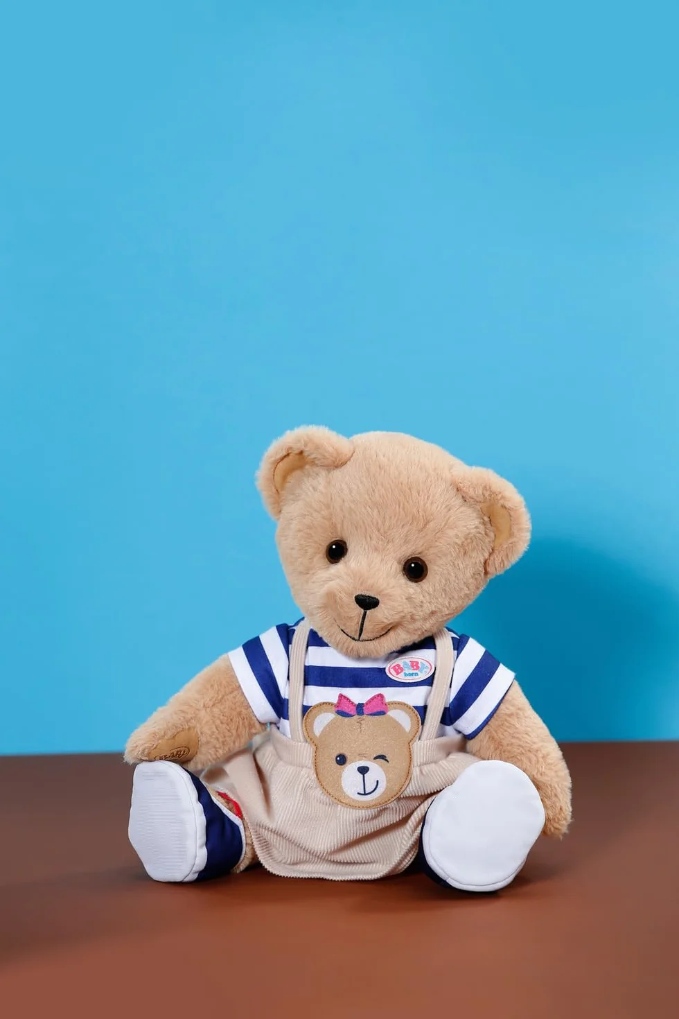 BABY born Teddy Sukienka w paski z aplikacją misia i dopasowanymi butami - dla lalek 43 cm - 3 lata