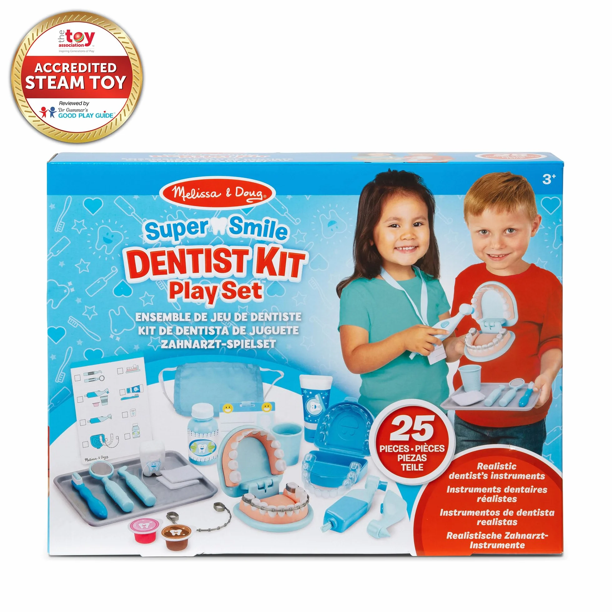 Melissa & Doug Zabawka zestaw dentysty, Drewniana zabawka, Zabawa w udawanie, Zabawki dentystyczne dla dzieci, Zabawki stomatologiczne, Montessori, 3+ lat, prezent dla chłopca lub dziewczynki