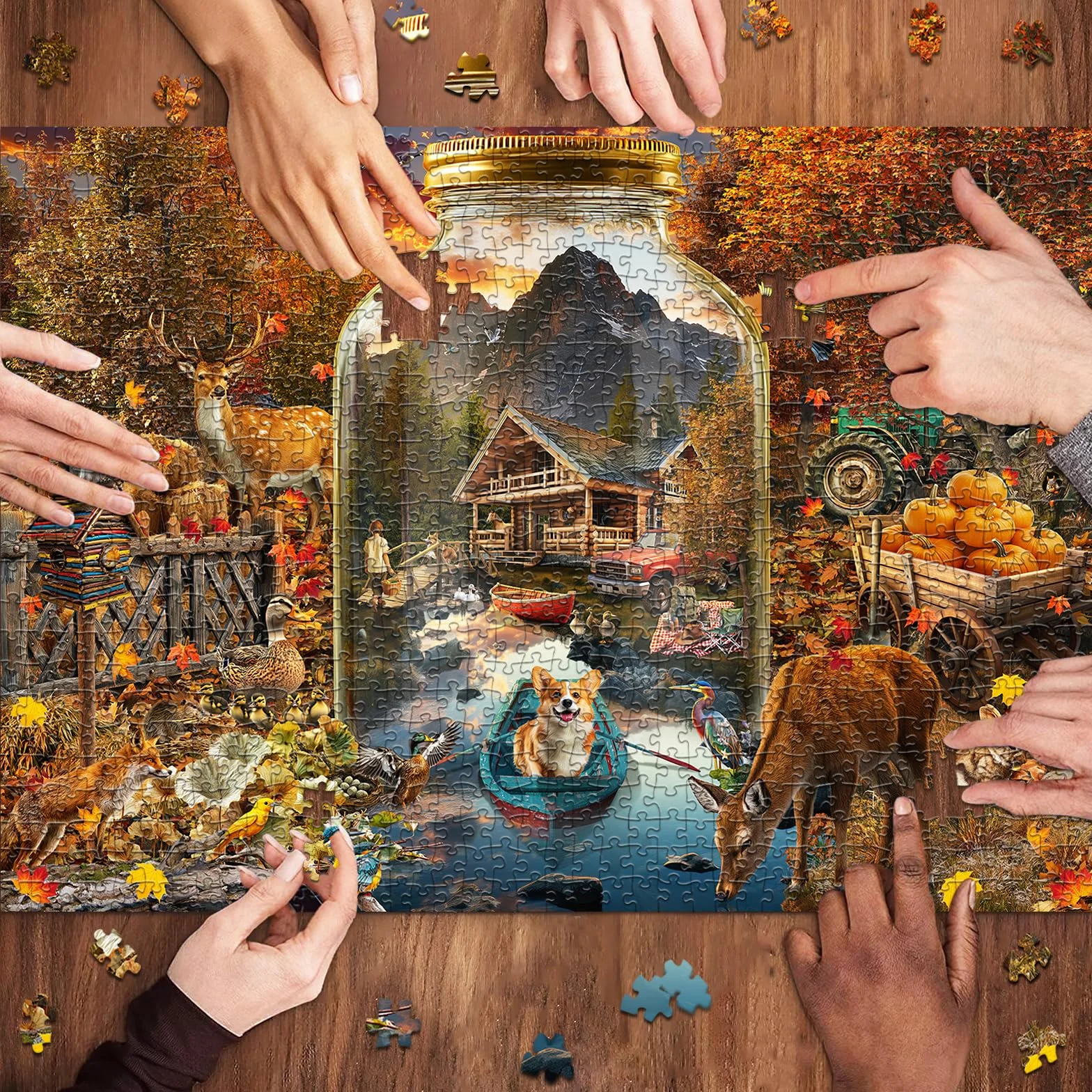 HUADADA Puzzle 1000 elementów dla dorosłych, wysokiej jakości matowy nadruk olejny, przyjazne dla oczu, dla miłośników puzzli, motyw puzzli: jesienny krajobraz w szkle