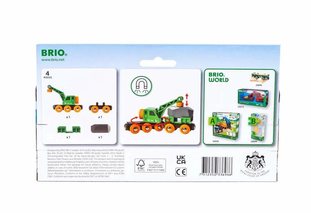 Brio 63369800 Dźwig I Wagon (63369800) Bezpieczna Zabawka Dla Dzieci Powyżej 3 Lat