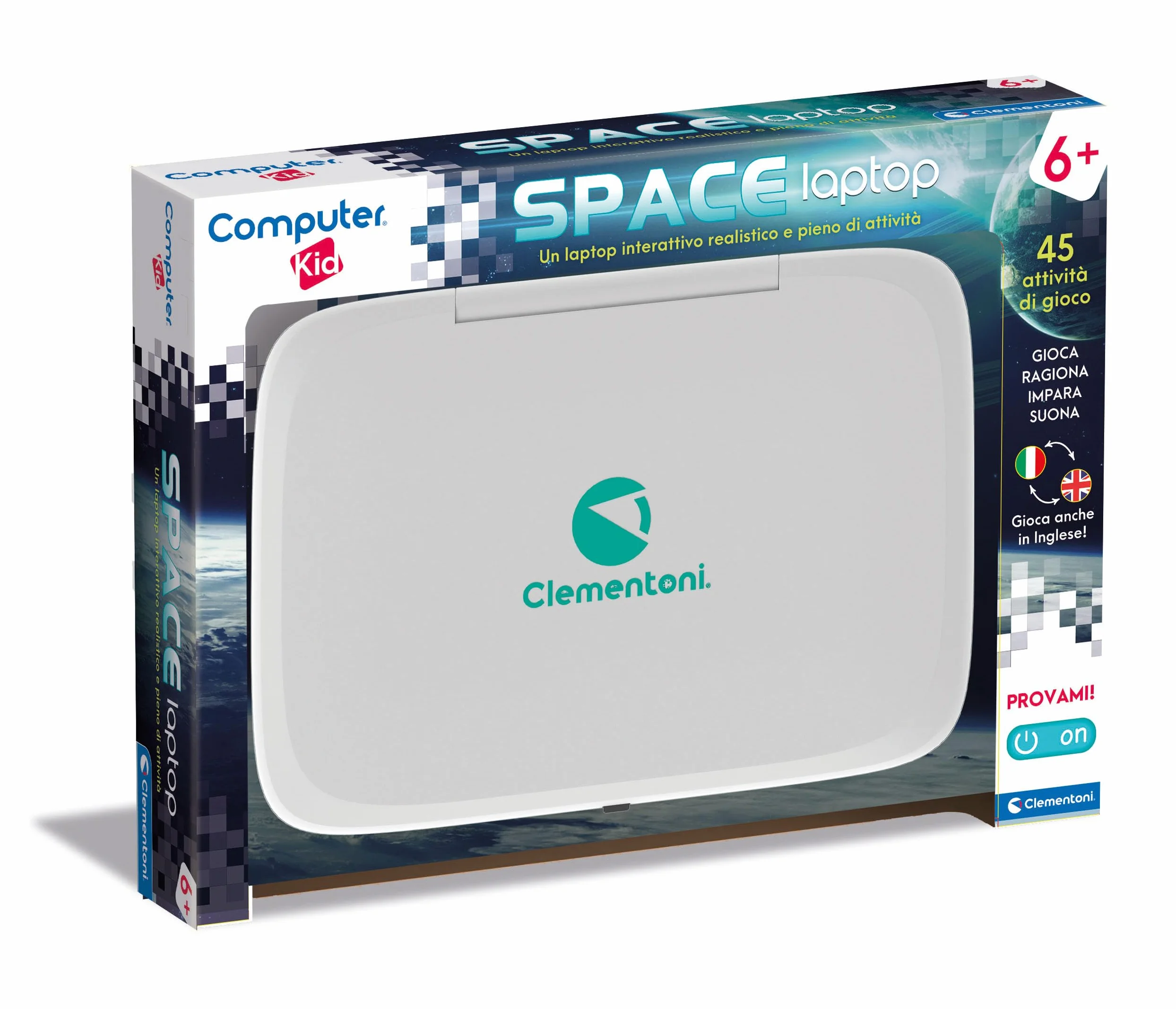 Clementoni - 16426 - Computer Kid Space Laptop - mówiąca elektroniczna gra edukacyjna, komputer dziecięcy, laptop dla dzieci 5 lat, technologia dla dzieci, przenośny, baterie w zestawie