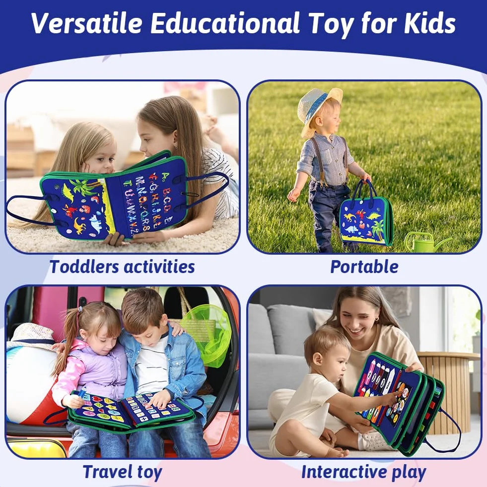 Busy Board Montessori zabawka edukacyjna dla dzieci 1, 2, 3, 4 lata, 10 w 1, zabawki edukacyjne, zabawki rozwojowe, zabawki podróżne dla dzieci, prezent dla chłopca, dziewczynki, niebieska