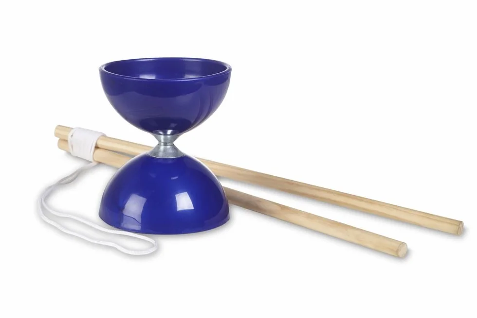 BS Toys Diabolo zabawka cyrkowa koordynacyjna drewniane patyczki niebieska 43x11x18 cm