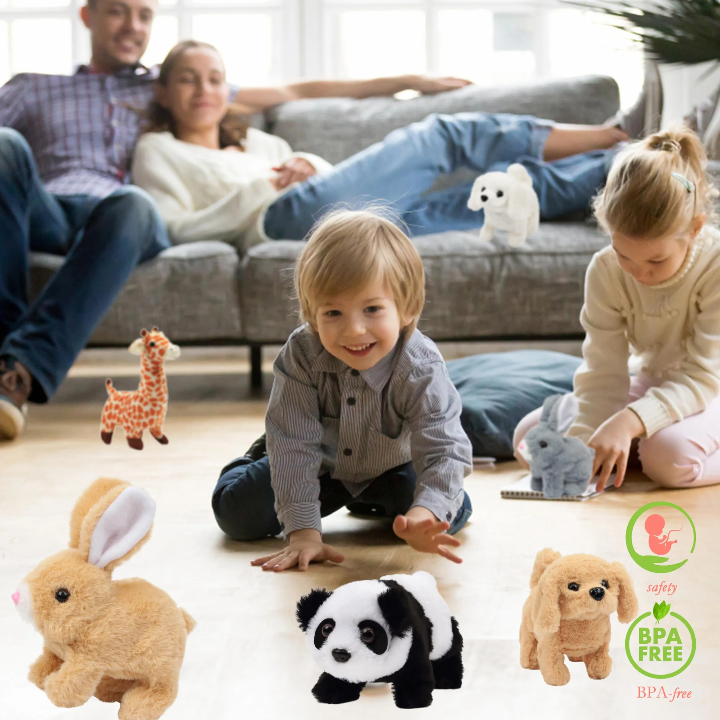 Hopearl Hopping Rabbit Interaktywna Elektroniczna Pluszowa Zabawka Królik z Dźwiękami i Ruchami Animowane Chodzenie Poruszające Się Uszy Drgający Nos Prezenty Dla Małych Dzieci Urodziny, Szary, 18 cm