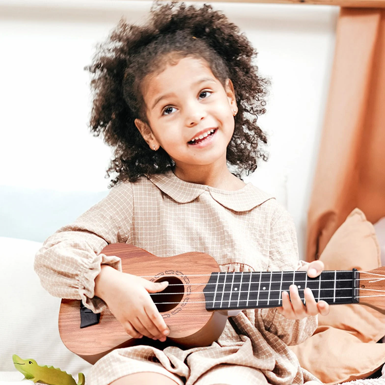 Gitara dziecięca z drewna, 44 cm, zabawka, gitara dla dzieci od 3 lat, z 4 regulowanymi bokami, dla małych dzieci, początkujących, chłopców, dziewcząt, instrumenty muzyczne