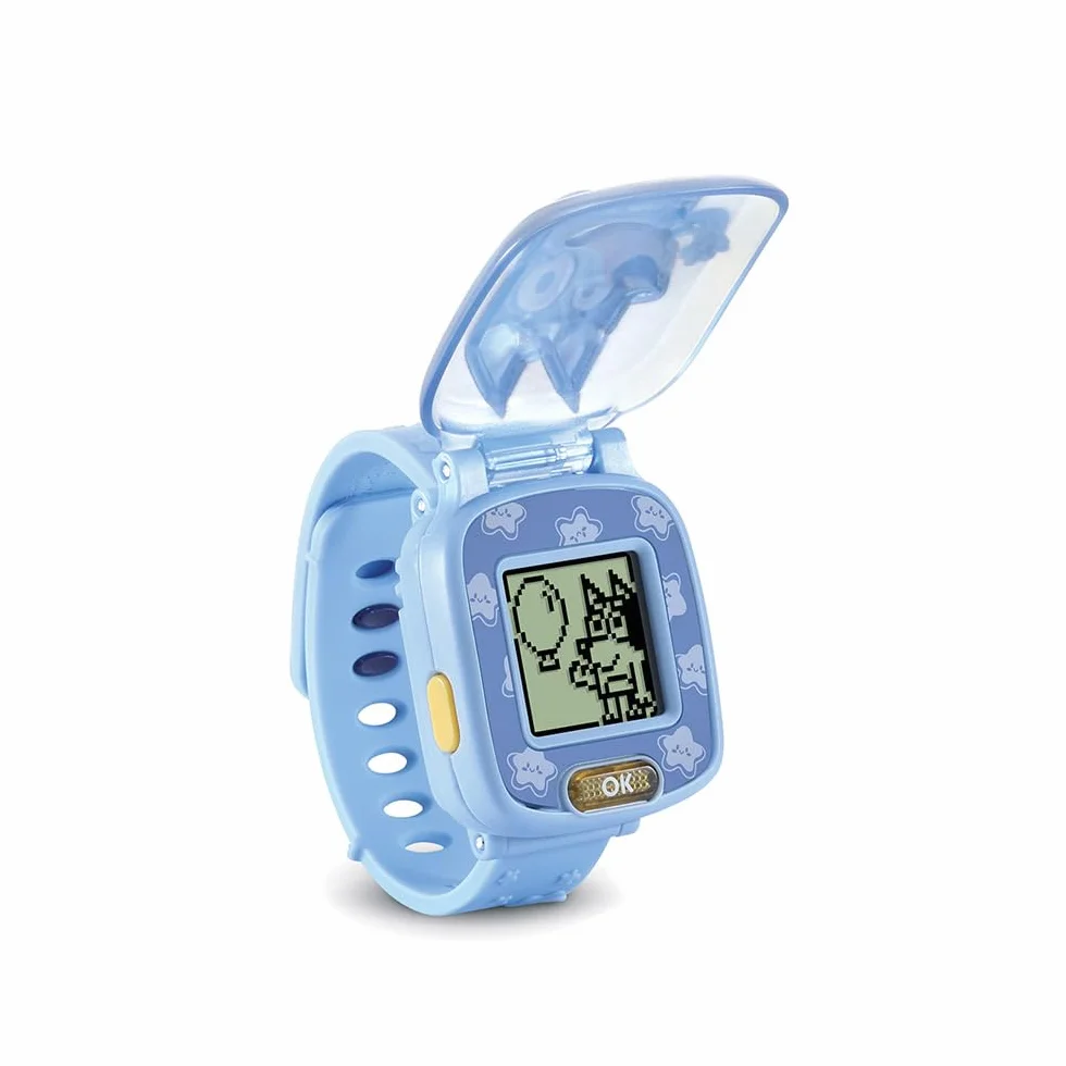VTech - Bluey, interaktywny zegarek do gier, zegarek dla dzieci z klapką z anime, miękki pasek, 8 tarczy, 4 gry edukacyjne, prezent dla dzieci w wieku od 3 lat do 7 lat - zawartość w języku francuskim