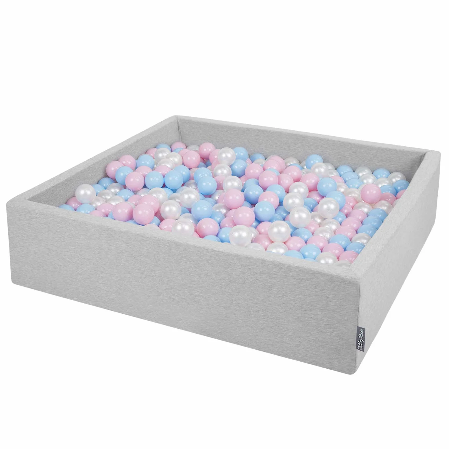 KiddyMoon Suchy Basen 120X30cm/300Piłek ∅ 7Cm, Kwadratowy Miękki Basen Dla Dzieci Z Kolorowymi Kulkami, Jasnoszary: Babyblue-Pudrowy Róż-Perła