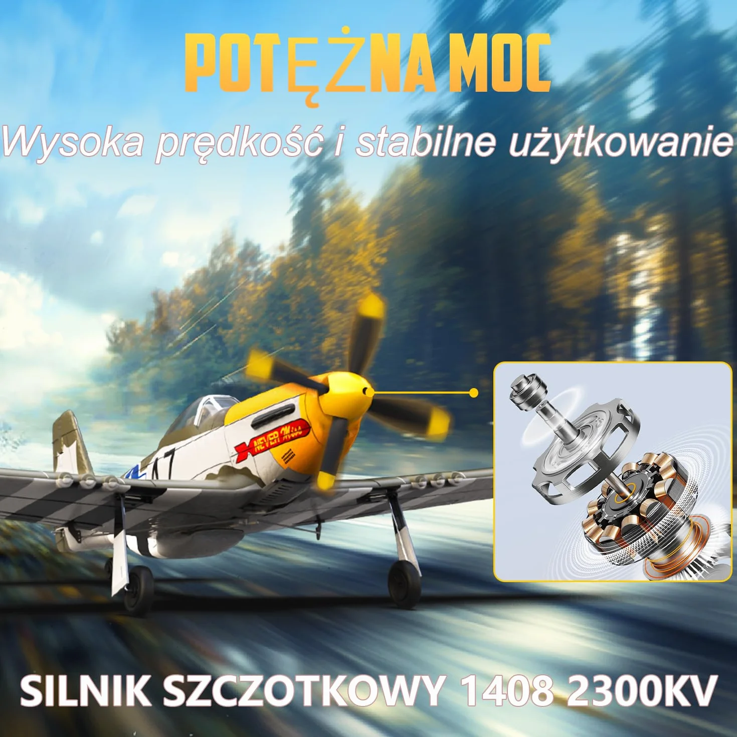 HAWK'S WORK Samolot RC P-51D Mustang 500mm, 4-kanałowy Zdalnie Sterowany Warbird RTF, Silnik Bezszczotkowy 6-osiowy Żyroskop 3 Tryby Lotu, Łatwy w Pilotażu dla Początkujących Chłopców i Dorosłych
