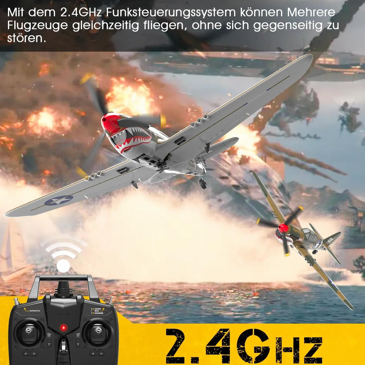 VOLANTEXRC RC samolot P40, zdalnie sterowany samolot RTF 2,4 GHz, z 2 bateriami, 6-osiowy stabilizator żyroskopowy, plandeka RC 4CH RC, zabawka dla początkujących, dzieci, dorosłych