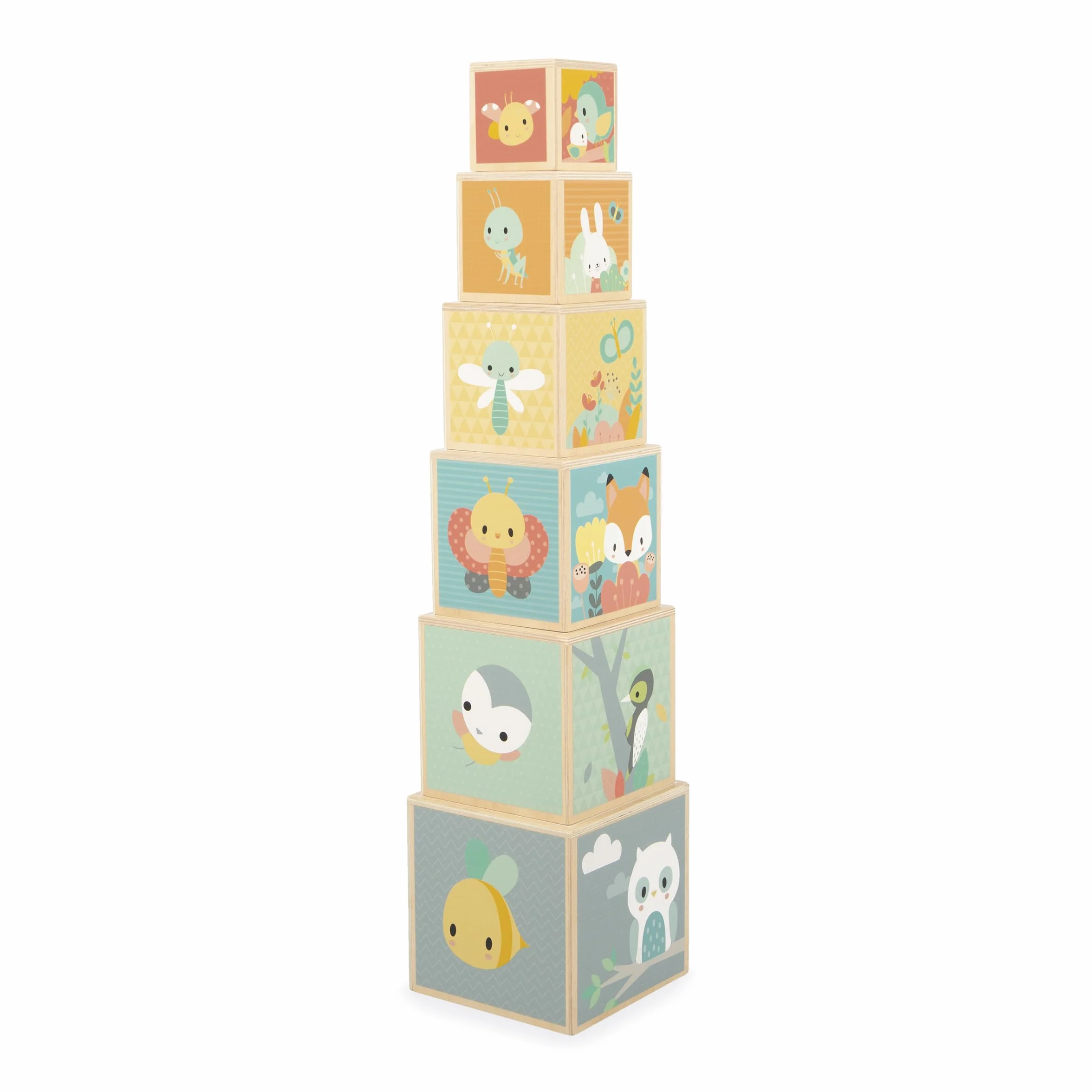 Janod Pyramide en Bois d'Éveil-6 Cubes à Empiler-Jouet d'Empilement d'Encastrement-Développe Dextérité et Imagination-Premier âge-da 12 miesięcy, J05147