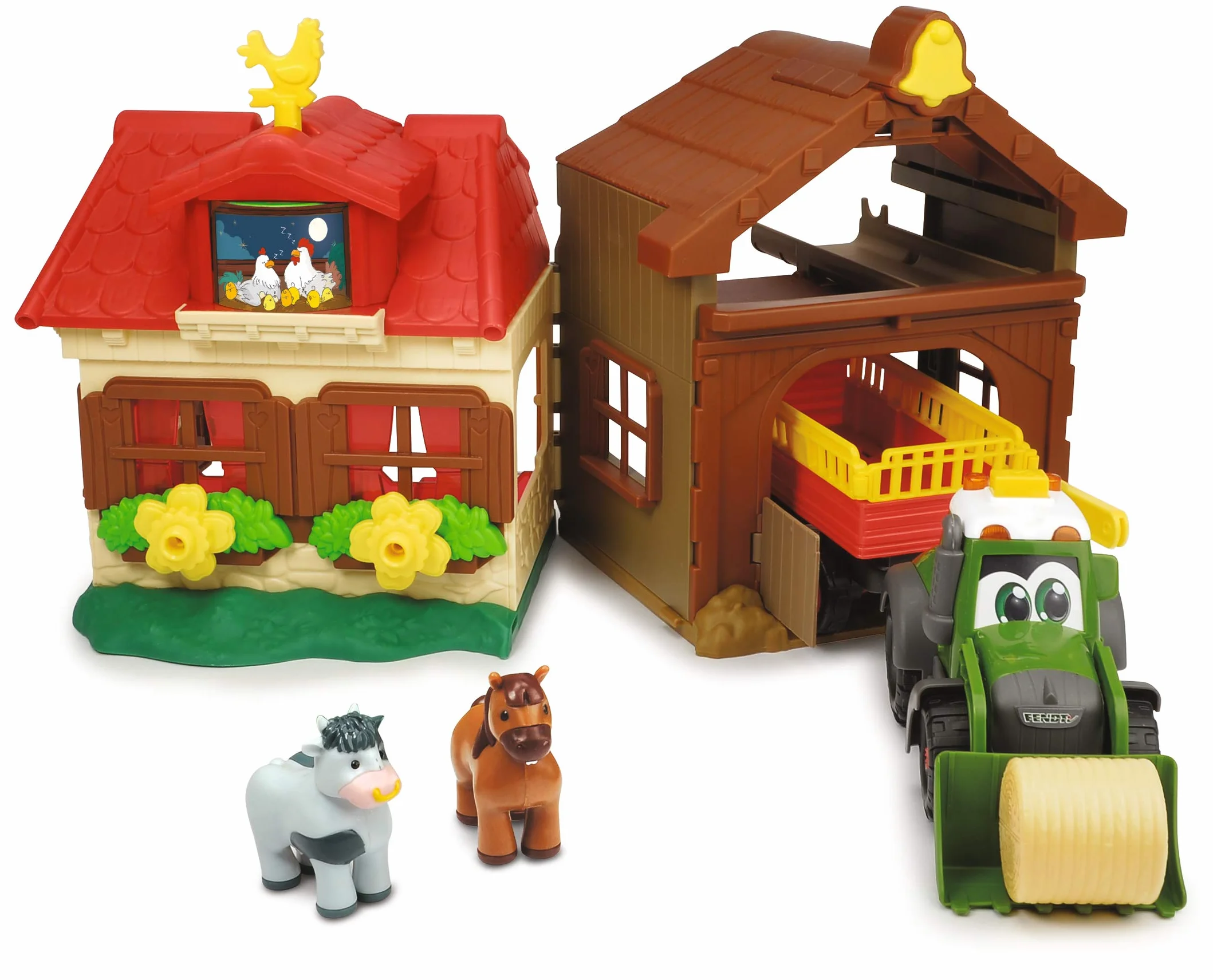 Dickie Toys 203818000 Happy Farm House, przygoda w gospodarstwie rolnym, zestaw dla dzieci od 1 roku życia, traktor, ze zwierzętami, światło i dźwięk