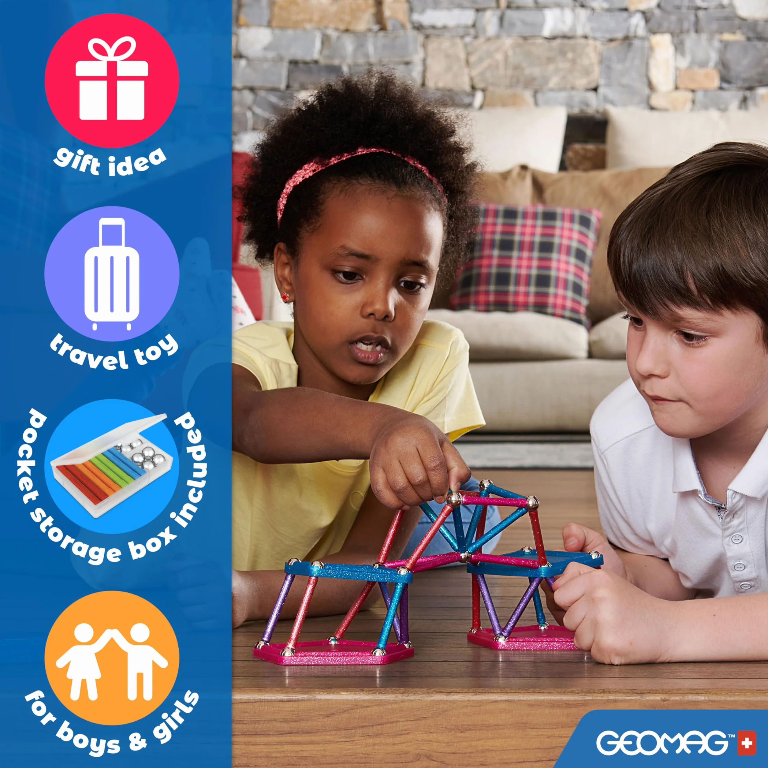 Geomag - Supercolor - Superkolorowe Magnetyczne Klocki dla Dzieci, Zabawka Magnetyczna, Gra Edukacyjna, Green Collection, 100% Plastiku z Recyklingu, 78 sztuk