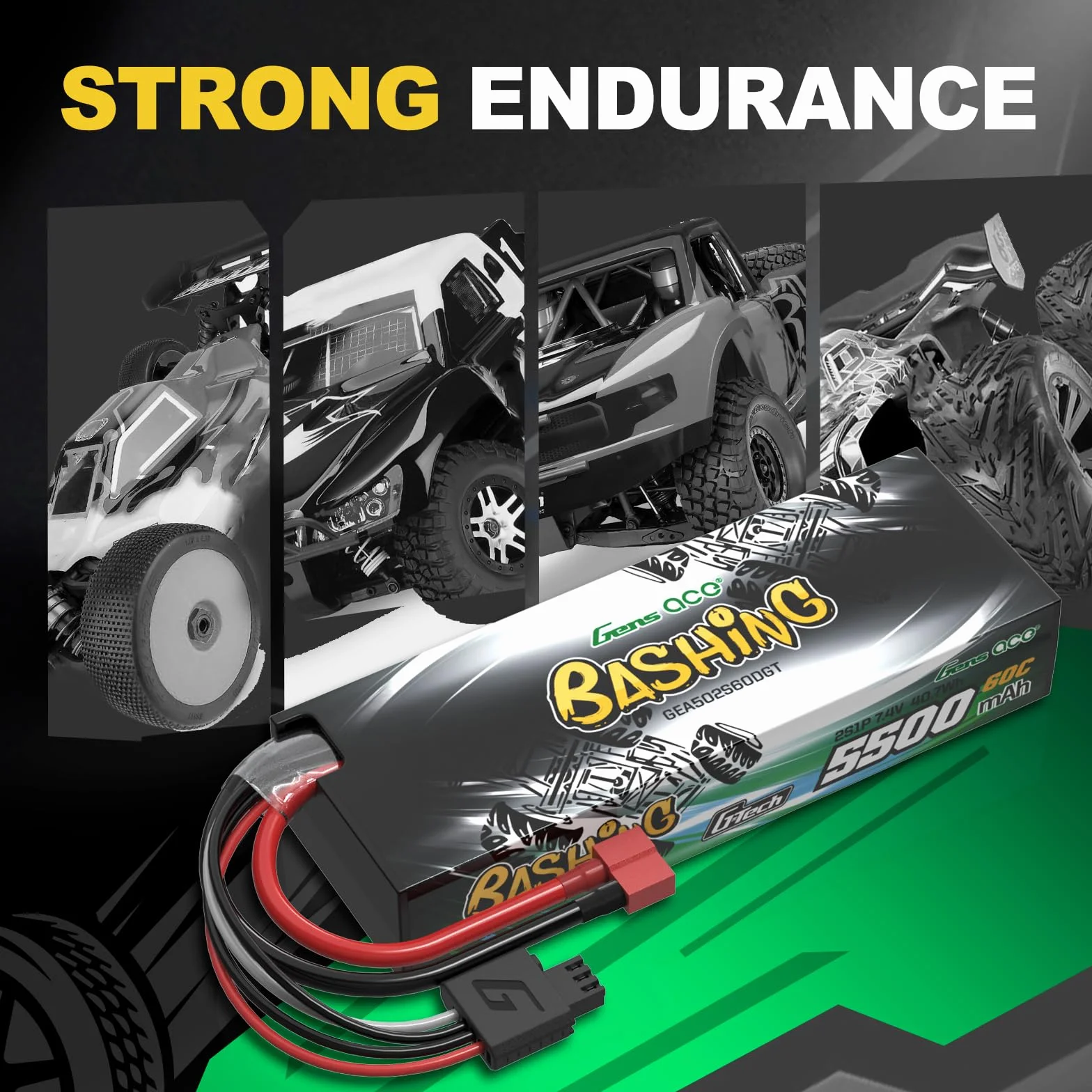 Gens ace 2S bateria Lipo 5000mAh 7.4V 60C bateria z wtyczką T Deans Connection Dla większości samochodów RC w skali 1/7 1/8 1/10