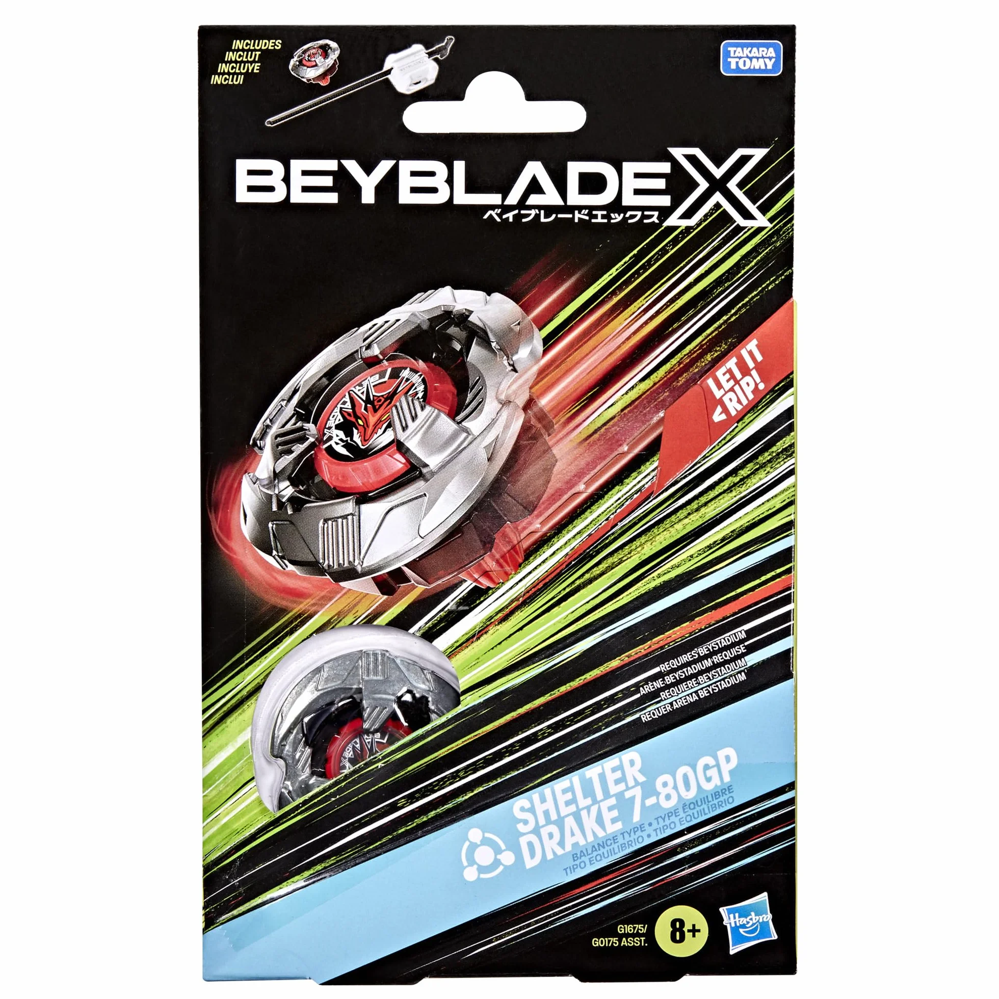 Pakiet startowy Beyblade X Shelter Drake 7-80GP BX, bączek i wyrzutnia