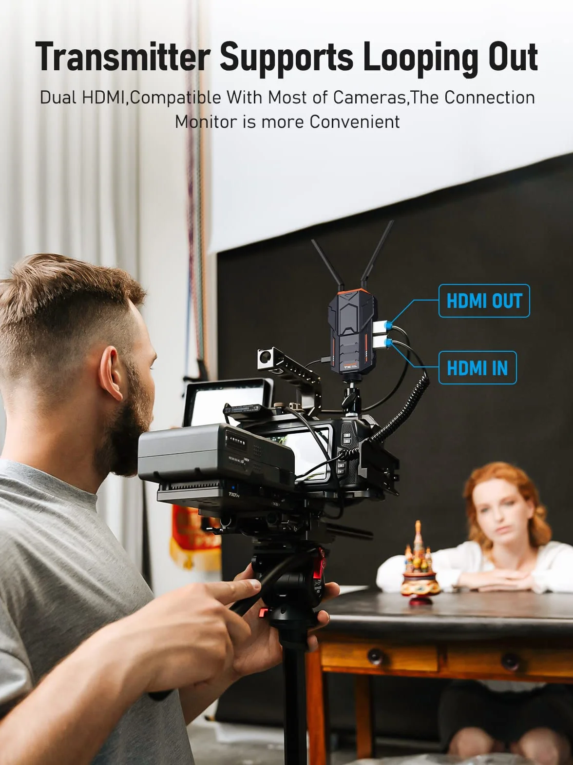 Bezprzewodowy system transmisji wideo, 200 m, Lemoral 1080p60 FHD z podwójną klamrą HDMI i bezprzewodowym nadajnikiem i odbiornikiem podczerwieni 5G LiveStream do produkcji filmowej i fotografii