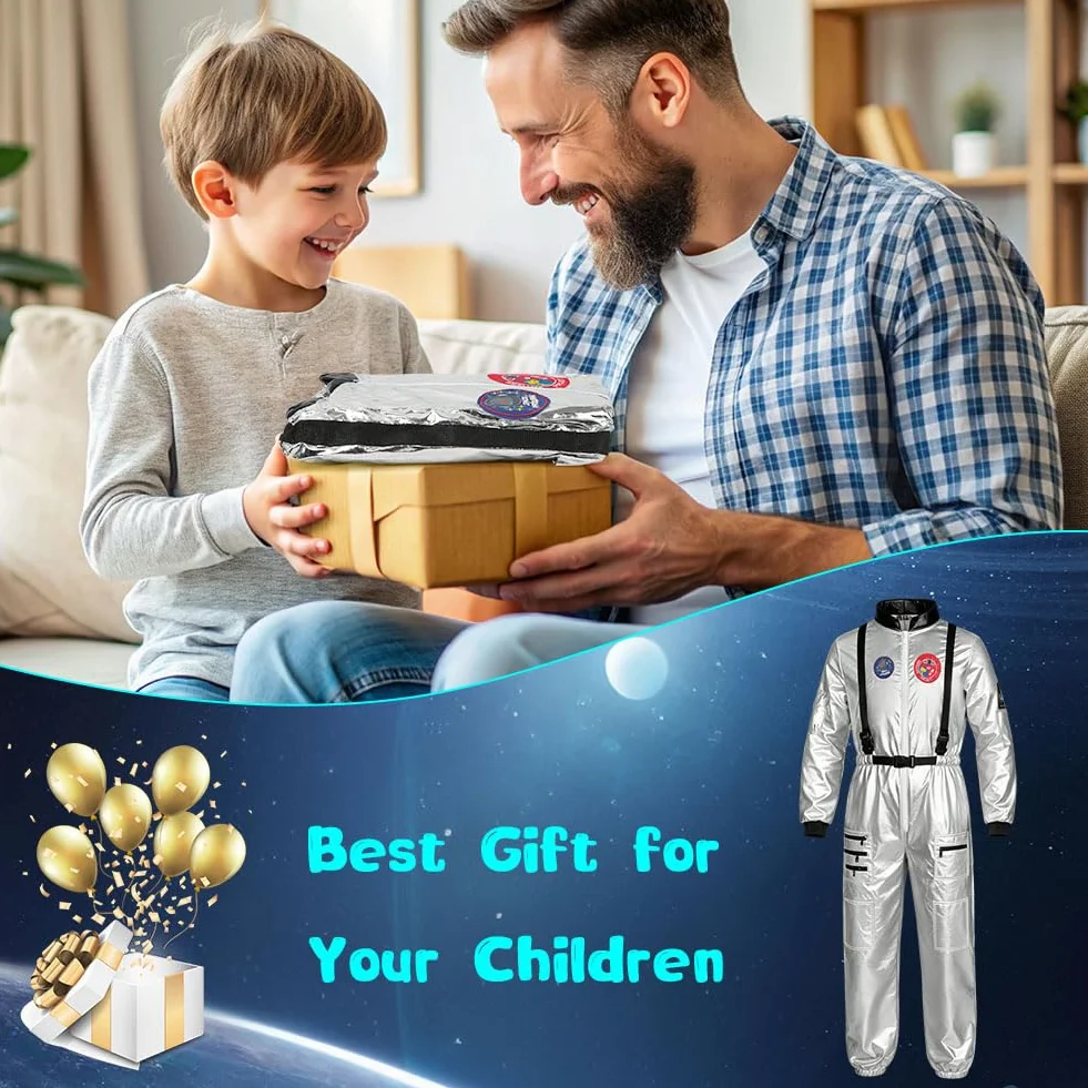 Kostium astronauta dla dzieci srebrny kosmiczny na karnawał Halloween Cosplay 3-12 lat