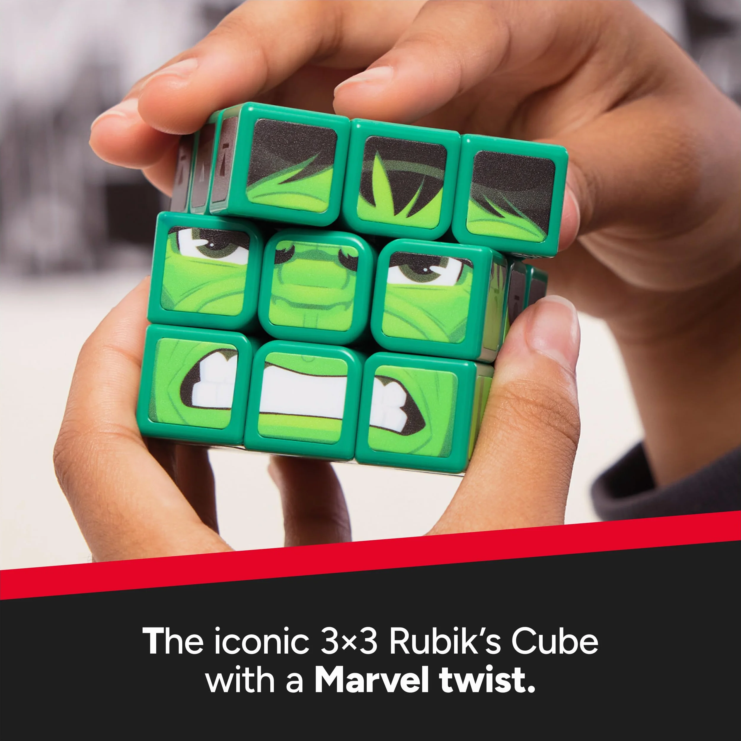 Rubik's Cube, Cubers - Hulk, 3 x 3 Marvel kostka Rubika w stylu Hulk, z fajnymi akcesoriami: korpus, stojak - wyzwanie superbohaterów, od 8 lat