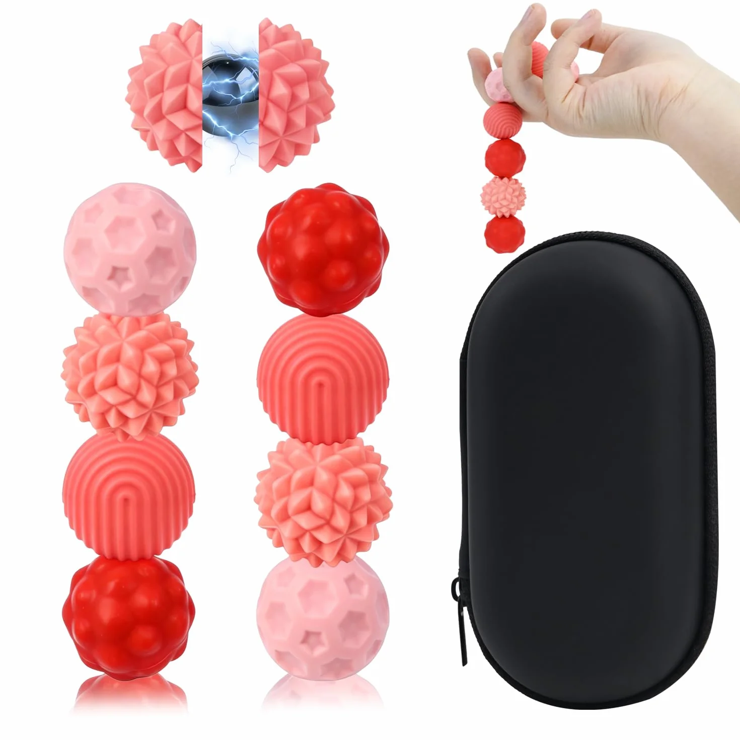 8 magnetycznych zabawek Fidget Toys, kulki magnetyczne, kulki antystresowe, z silikonowym etui, dla dorosłych i dzieci, redukują stres i relaks (różowe)
