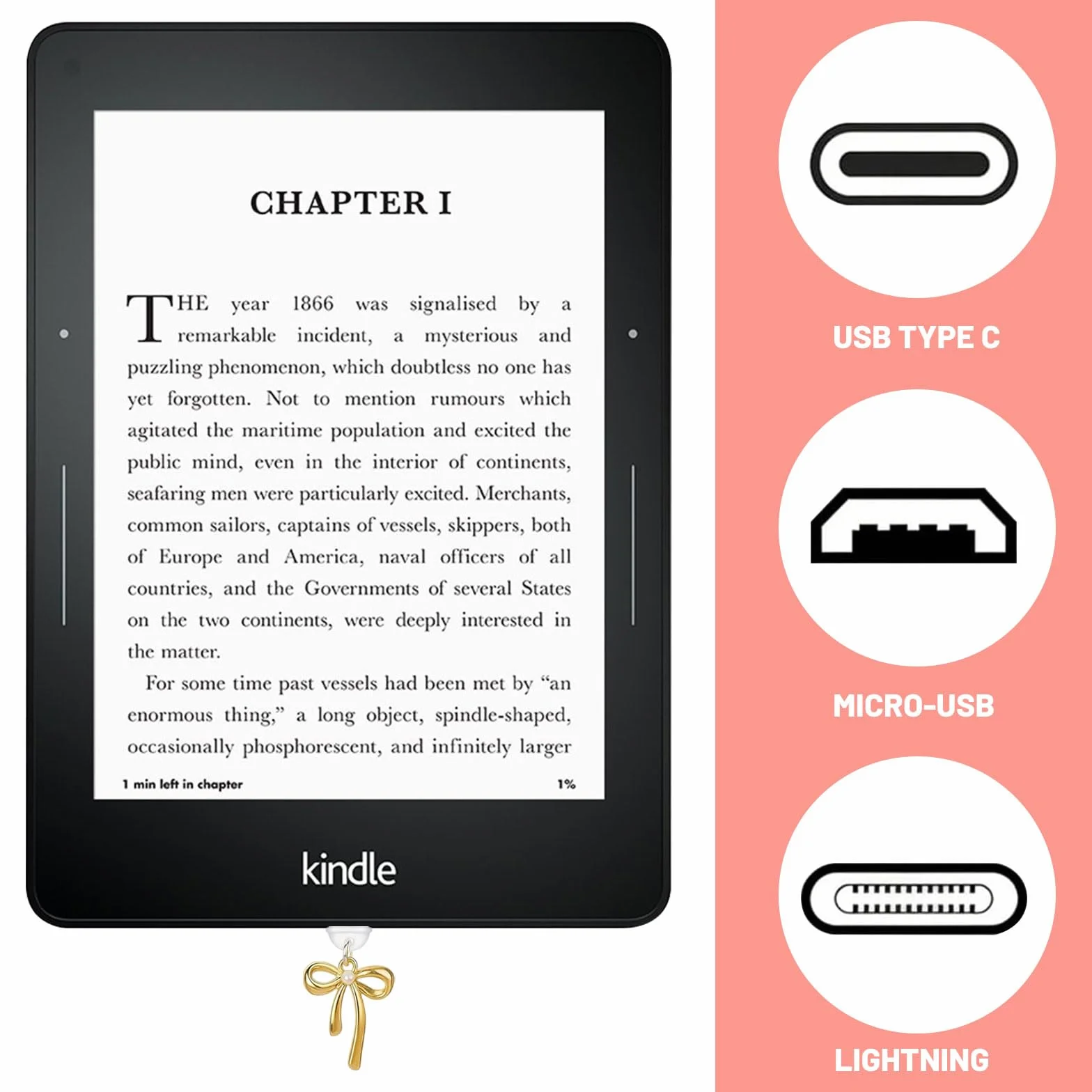 Zestaw białych charmsów dla Kindle, wraz z wtyczką chroniącą przed kurzem (typ C), uchwyt w kształcie serca i breloczkami do kluczy z haczykiem, kompatybilny z Kindle 11 i 12 generacji