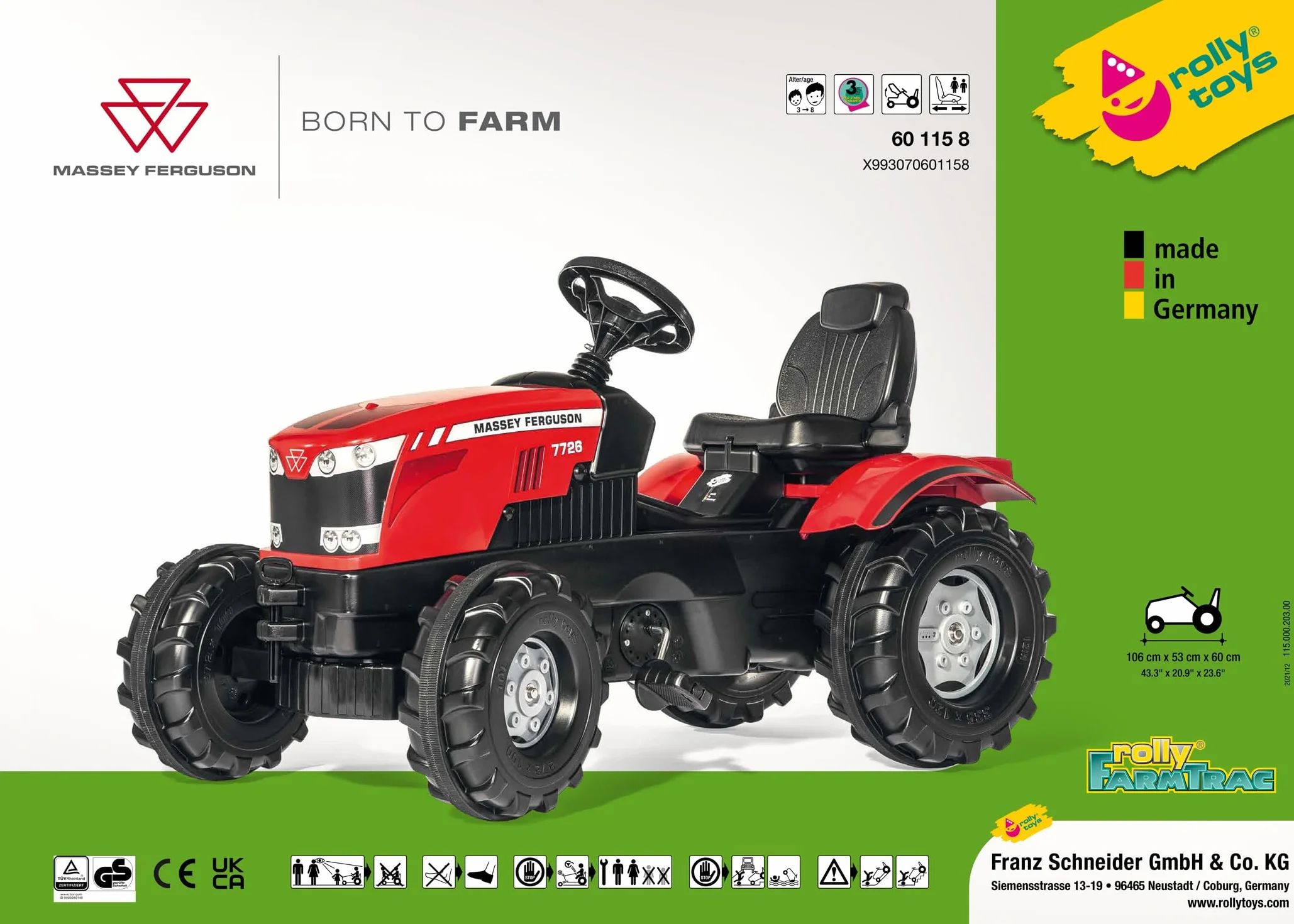 Rolly 60/115/8 Massey Ferguson 8650 traktor, czerwony