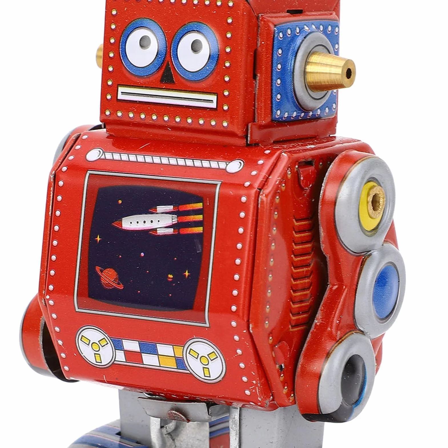Wind Up Vintage Robot Retro Klasyczna Mechaniczna Zabawka Wiosenna dla Restauracji Cafe Bar (czerwony)