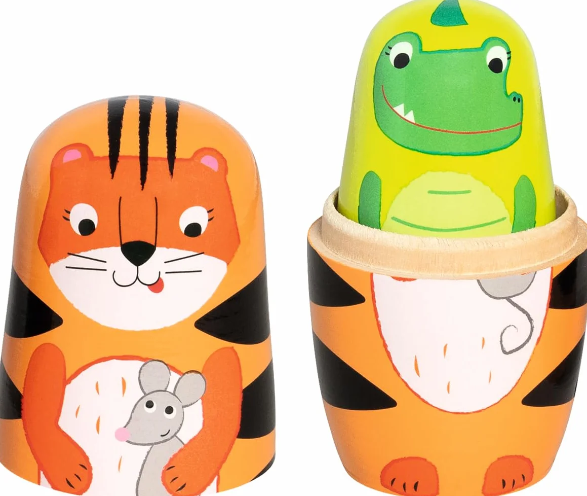 Matroschka Puppen, Tiger Tavi und seine Freunde: Tiger: Höhe: 14,5 cm, Ø 6,5 cm, Holz, 5 Figuren, per Set