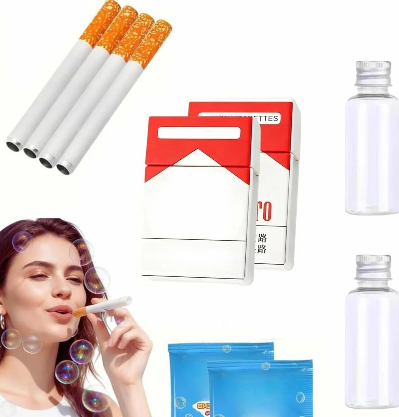 2 sztuki baniek mydlanych Bubble Puff, sztuczne papierosy do dmuchania bąbelków, baniek mydlanych, baniek mydlanych, zabawny papieros na imprezę, urodziny i urodziny dziecka