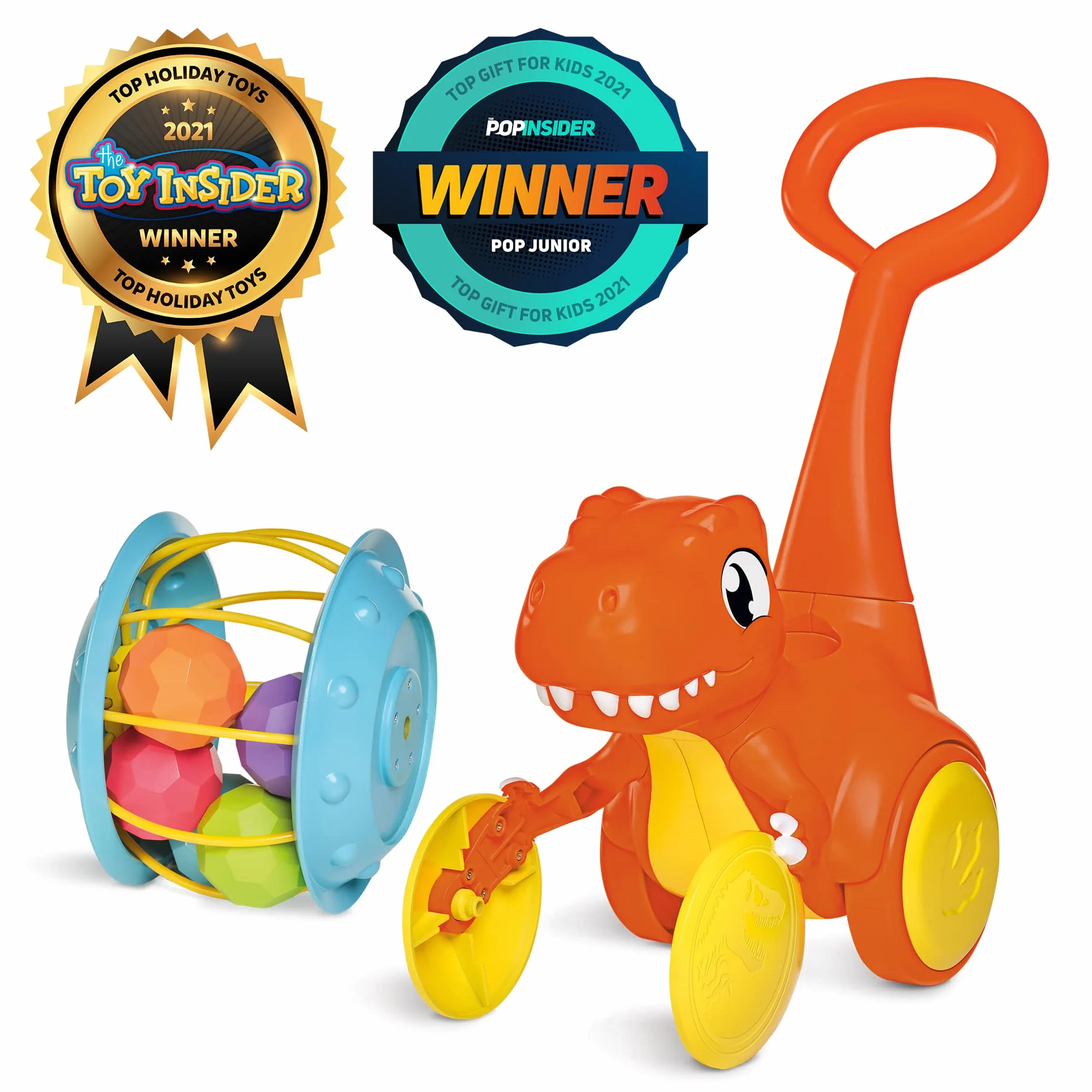 Toomies E73254 Tomy Pic & Push T. Rex, Children, Jurassic World, Educational Push & Go Vehicle, Colourful Dinosaur Toy for Baby Boys & Girls Aged 12 Months +, Multicoloured