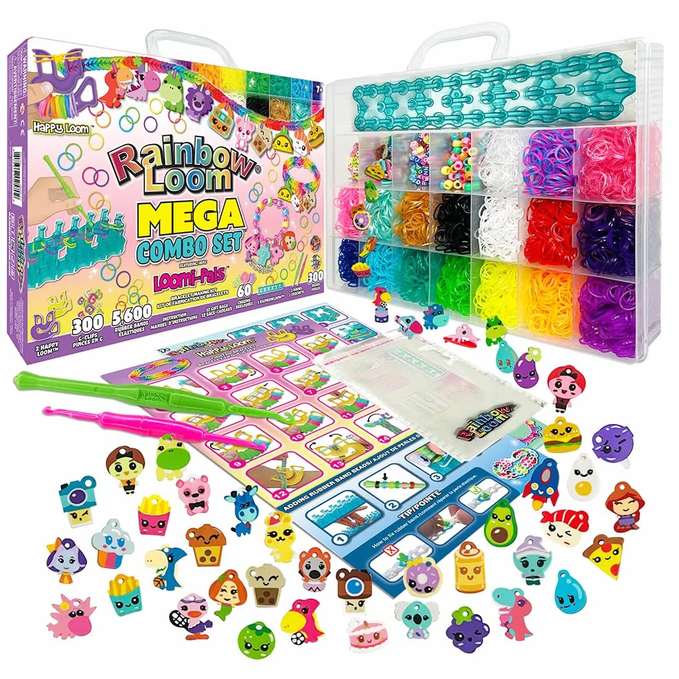 Rainbow Loom Bandai Loomi-Pal Mega Combo, urządzenie do tworzenia biżuterii, rękodzieło, do samodzielnego wykonania bransoletek, pakiety gumowych krosów, zestaw dla chłopców i dziewcząt, akcesoria z