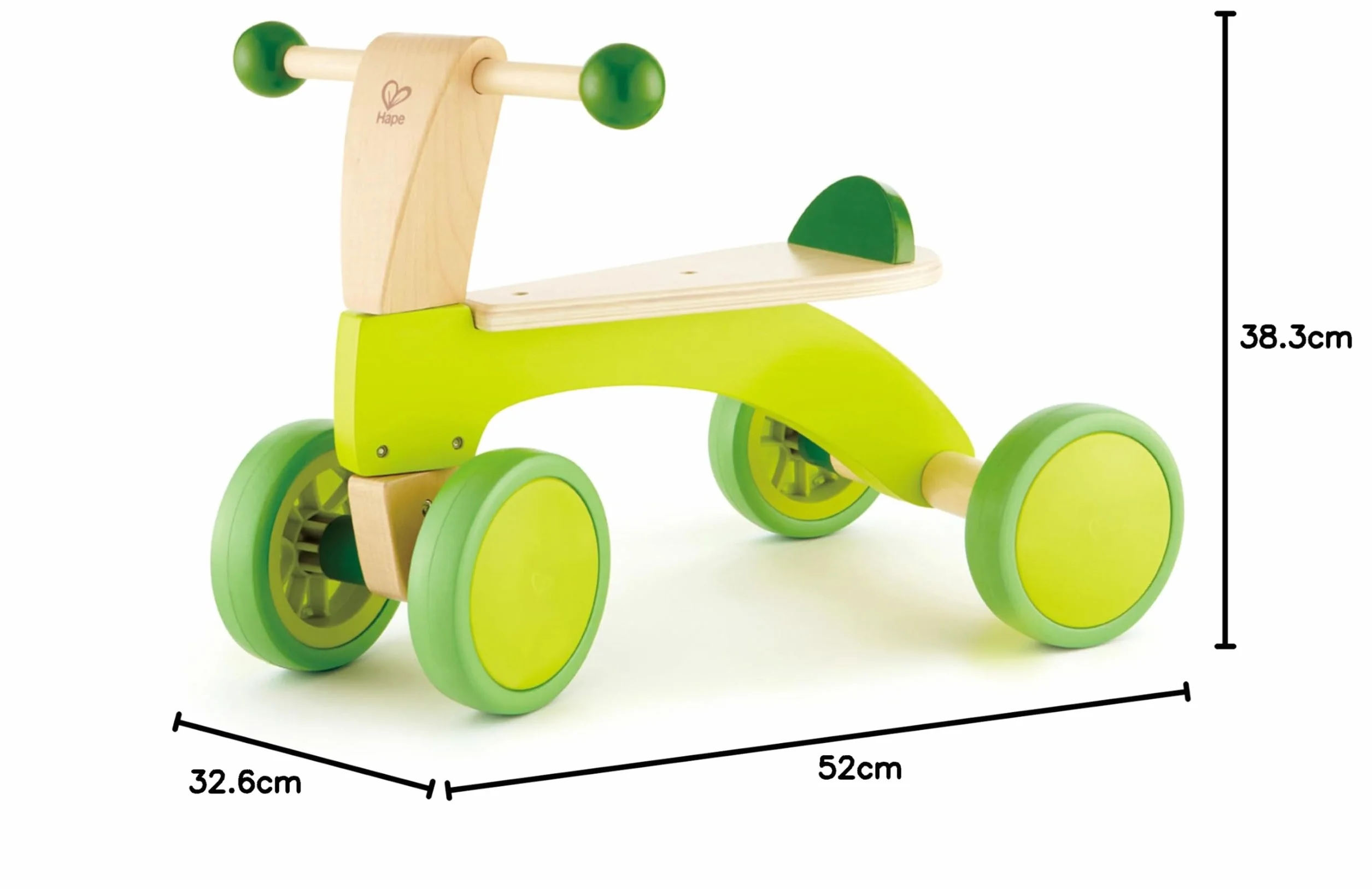 Hape Scoot-Around Balance Bike 4-Wheeled Sustainable Wood Rubber Tyres Bright Green