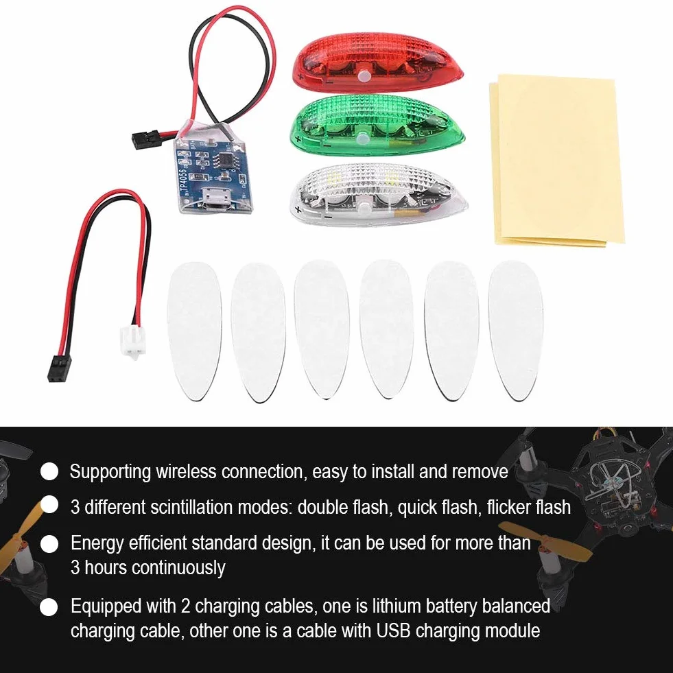Zestaw oświetlenia LED RC Drone Bezprzewodowe czerwone zielone białe lampy błyskowe LED do RC Fix Wing samolot helikopter 3 szt./zestaw