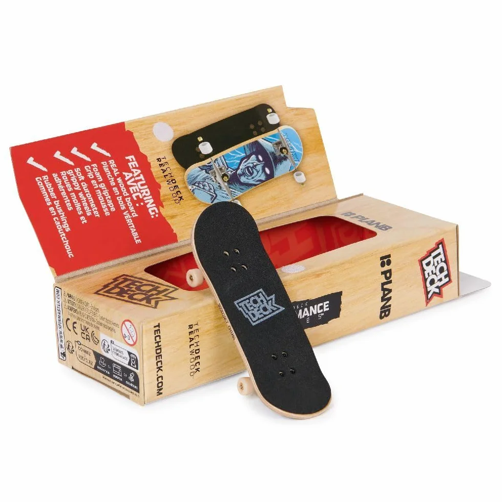 Tech Deck, Performance Series – wysokiej jakości deski na palce z prawdziwego drewna, z antypoślizgową taśmą piankową, miękka wydajność dzięki lekkobieżnym rolkom, od 6 lat