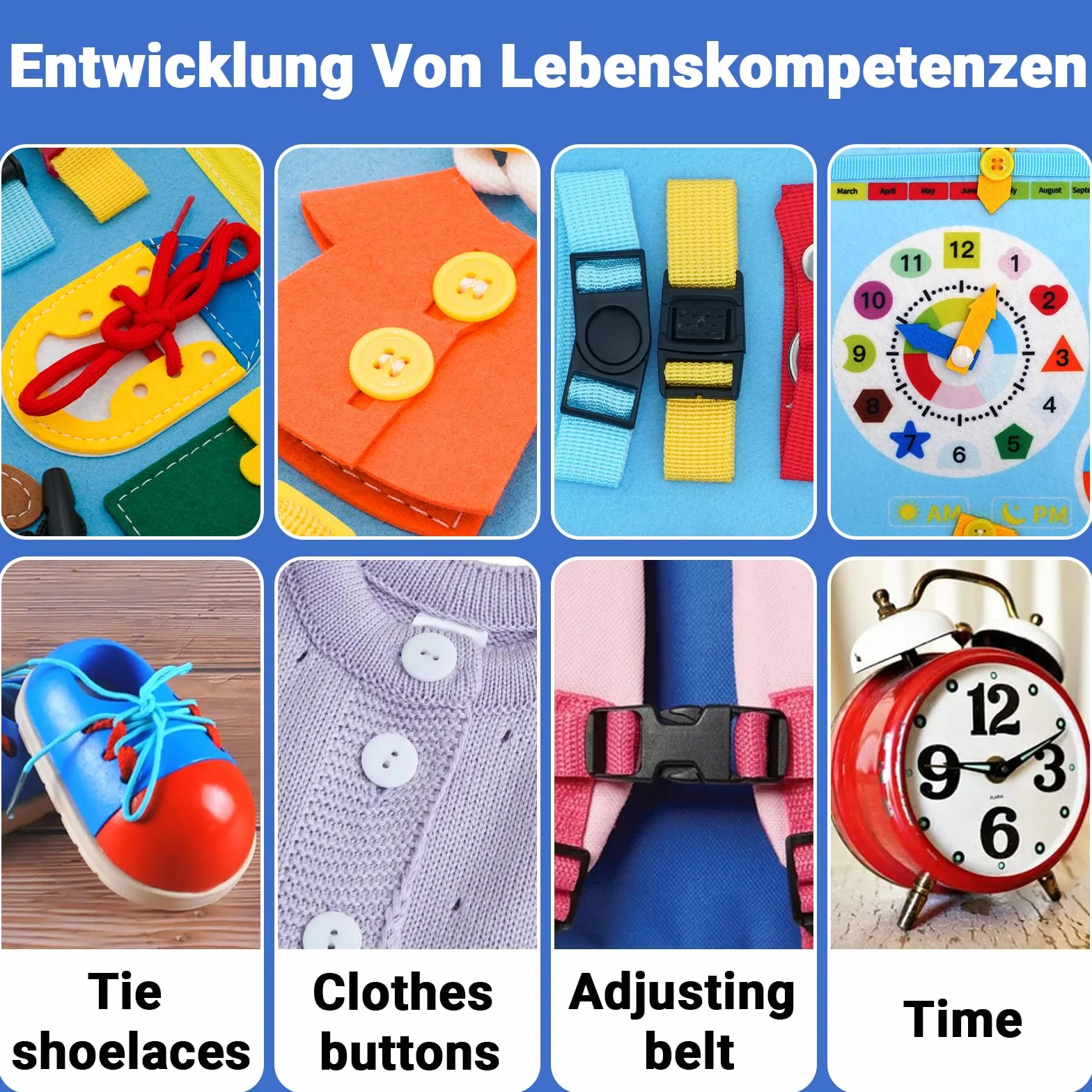 RunHero Busy Board 10-in-1 Montessori-Spielzeug für 1-4 Jahre, Filz Activity Board, Motorik-Lernspielzeug, Reise-Spielzeug für Auto und Flugzeug