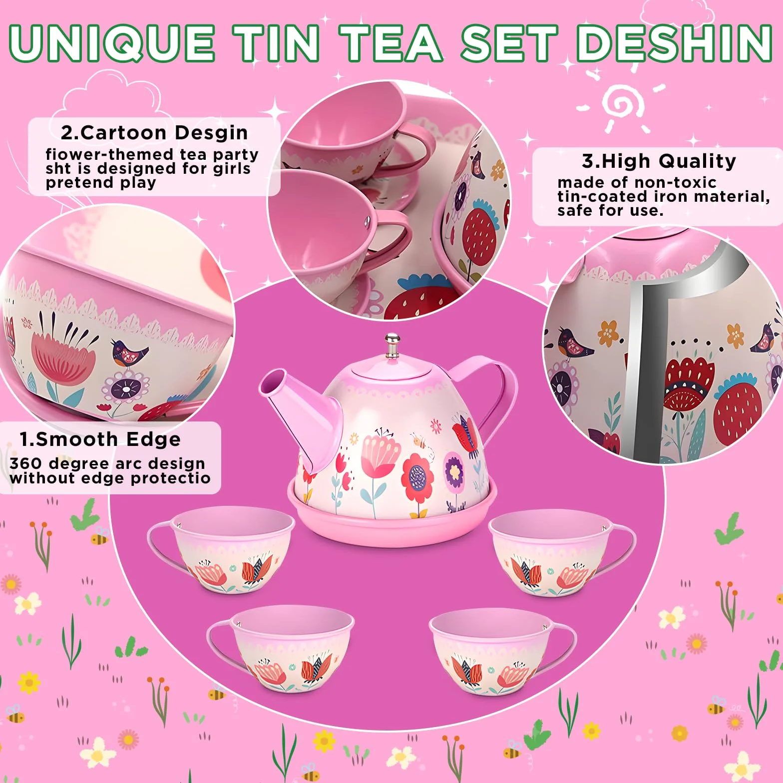 48 sztuk Zestaw do herbaty dla dzieci, zastawa stołowa dla lalek Zestaw kuchenny dla dzieci z blaszanym czajnikiem, Kitchen Tea Party, zabawkami dla dziewczynek 3 4 5 6 7 lat